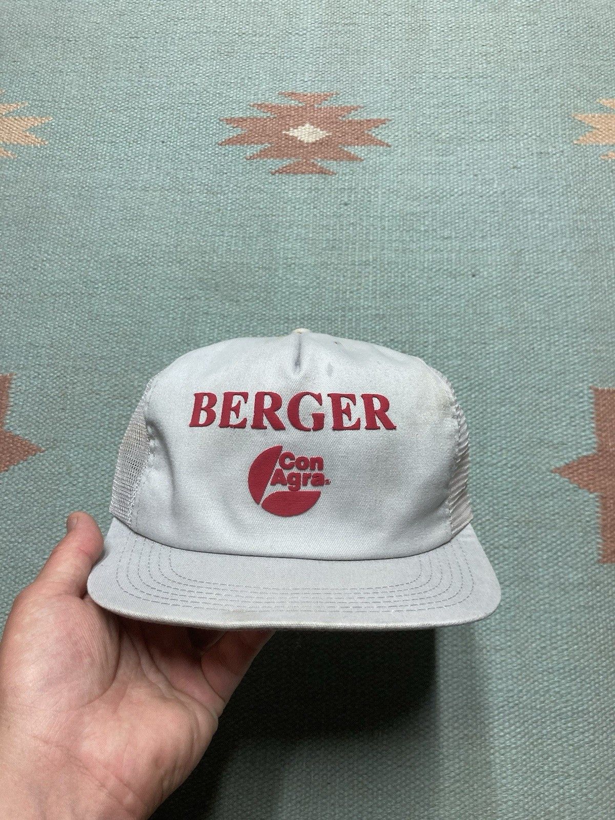 Vintage vtg 80s trucker hat Berger con Agra farm stain worn USA made Size ONE SIZE - 2 Thumbnail
