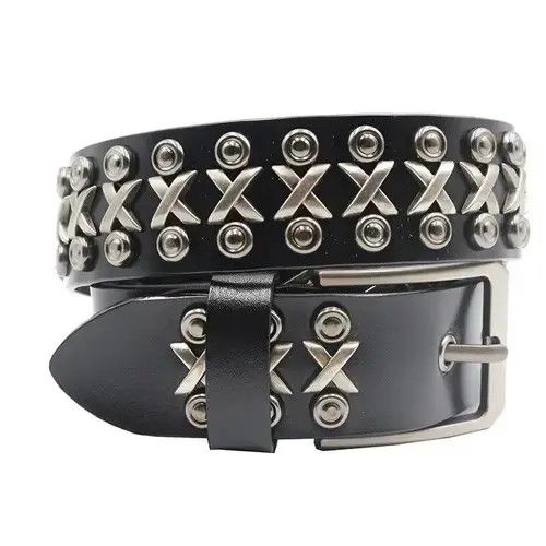 Japanese Brand Metal Rivet Cowboy Belt Genuine Leather Cowskin Size ONE SIZE - 7 Thumbnail