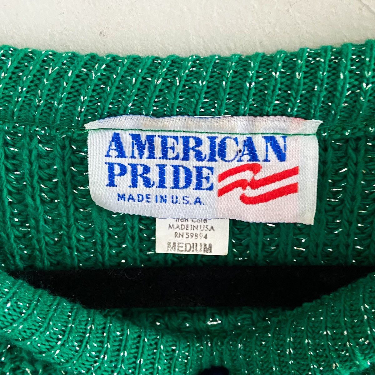 Other Vintage 1980s Green & Silver Crewneck Pullover Sweater | Med Size M / US 6-8 / IT 42-44 - 2 Thumbnail