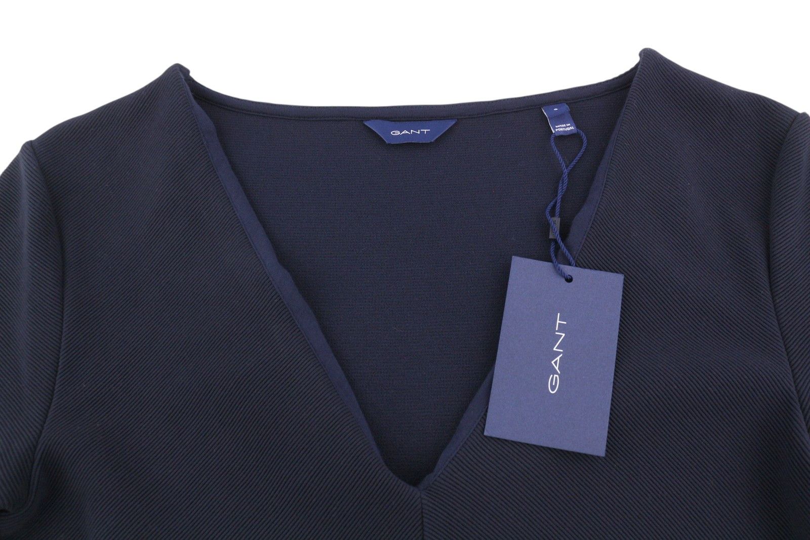Gant RIB STRUCTURE S Blue Short Sleeve V-Neck Dress 84954 Size S / US 4 / IT 40 - 4 Thumbnail