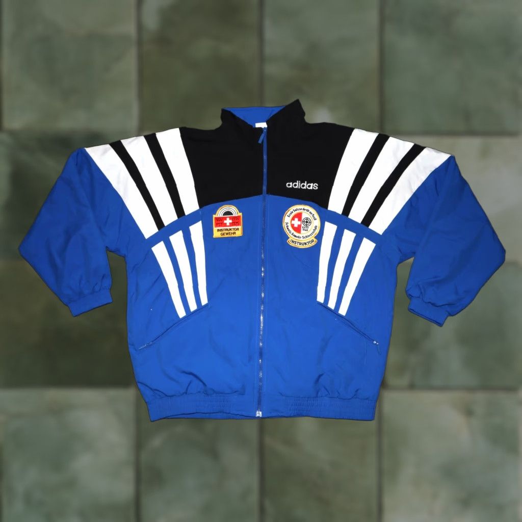 Adidas ADIDAS Jacket Vintage 1996/1998 Black Blue Large Men Regular Full Zip 90s Swiss Shooting Sport Federation Size US L / EU 52-54 / 3 - 1 Thumbnail