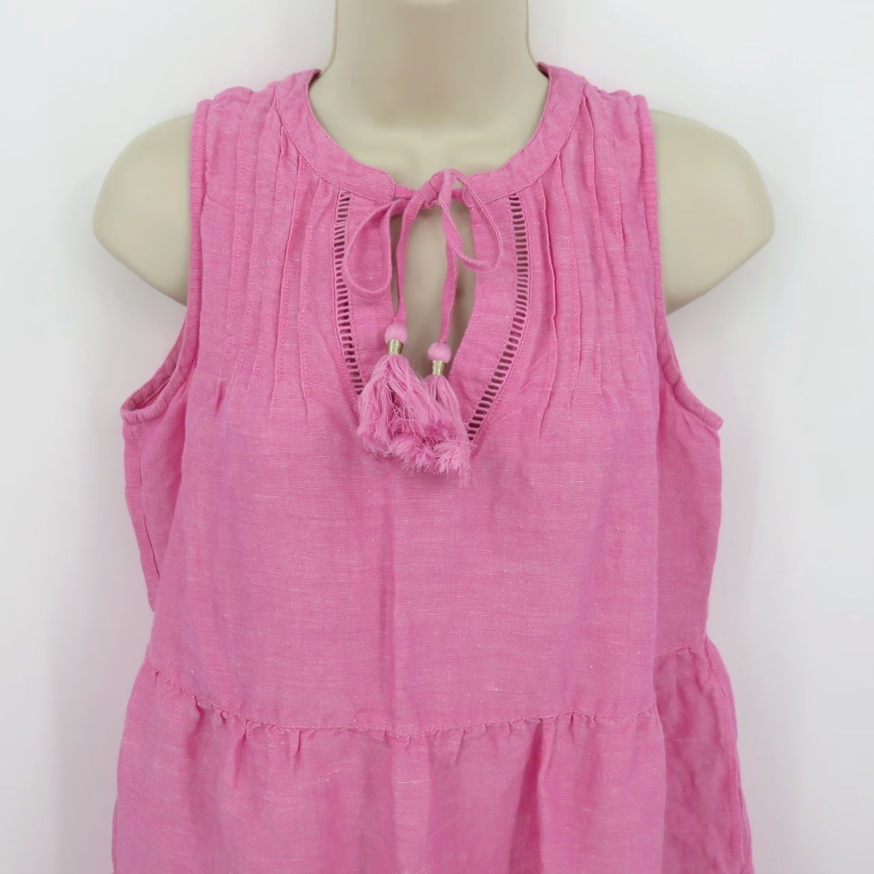 Tommy Bahama Tommy Bahama Women Small Pink Linen Blend Tiered Keyhole Sleeveless Shift Dress Shirt Dress Lady Slip Size S / US 4 / IT 40 - 3 Thumbnail