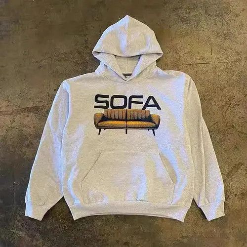 Japanese Brand × Vintage Gray washed vintage sofa printed cotton hoodie Size US L / EU 52-54 / 3 - 4 Thumbnail