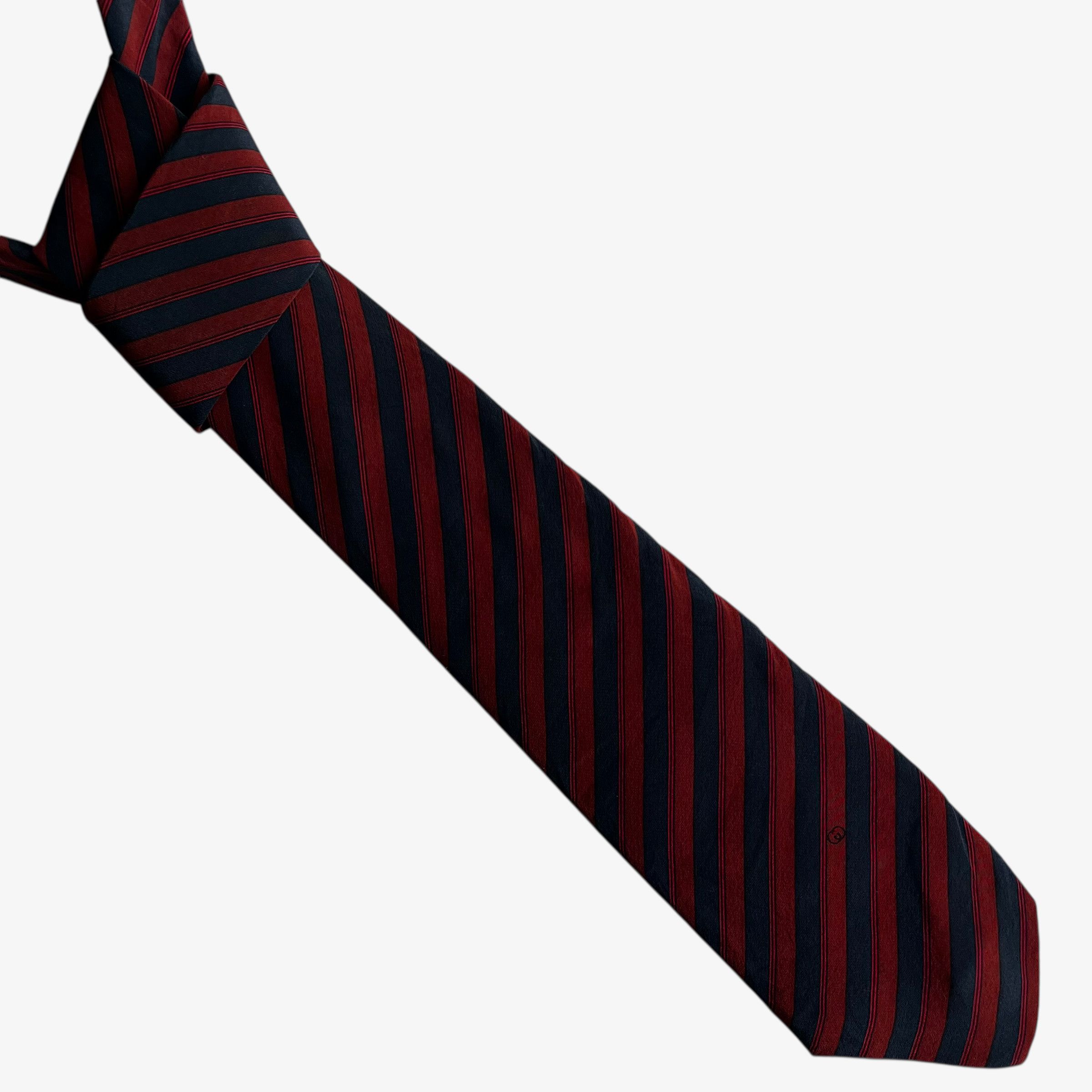 Vintage 80s Gucci Red And Navy Striped Silk Tie