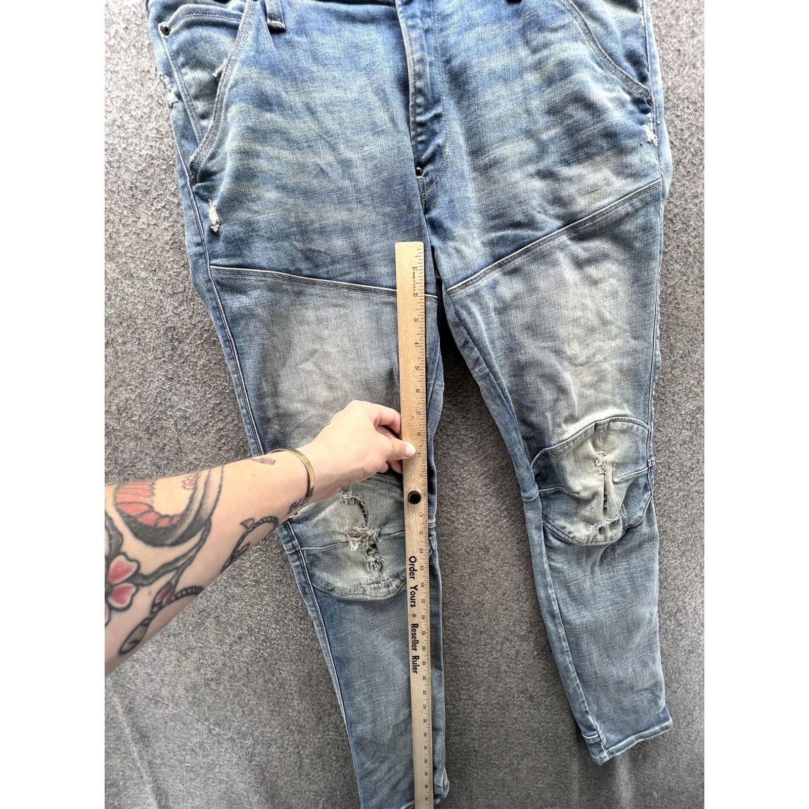 Vintage G-Star RAW Jeans Slim Skinny 33x32 Blue Denim 3D Zip Knee Biker Mens Size US 33 - 2 Thumbnail