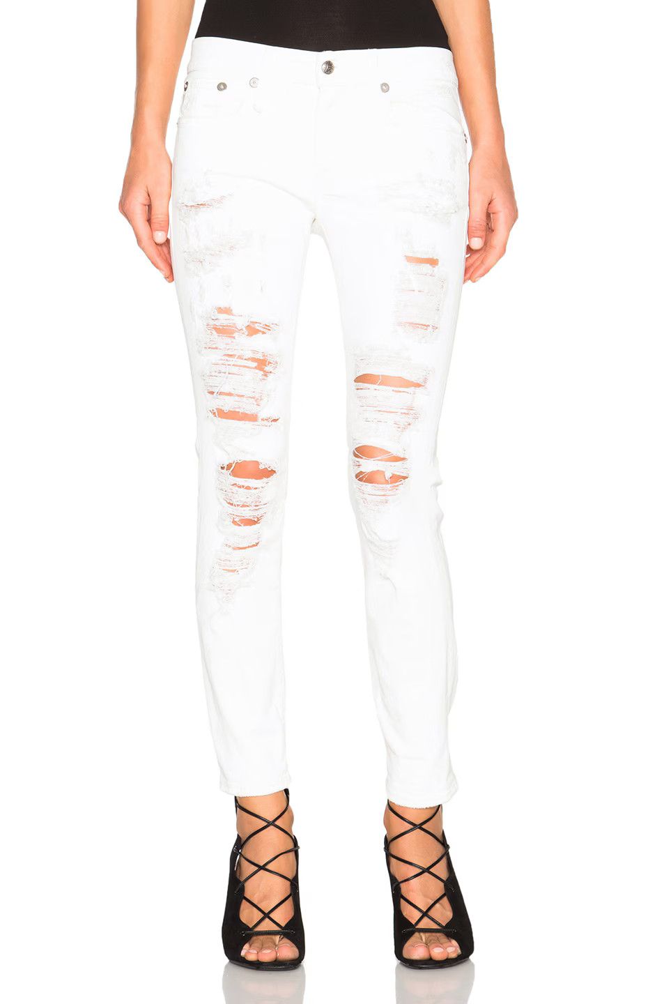 R13 R13 Relaxed Skinny Distressed White Jeans 26 Size 26" / US 2 / IT 38 - 3 Thumbnail