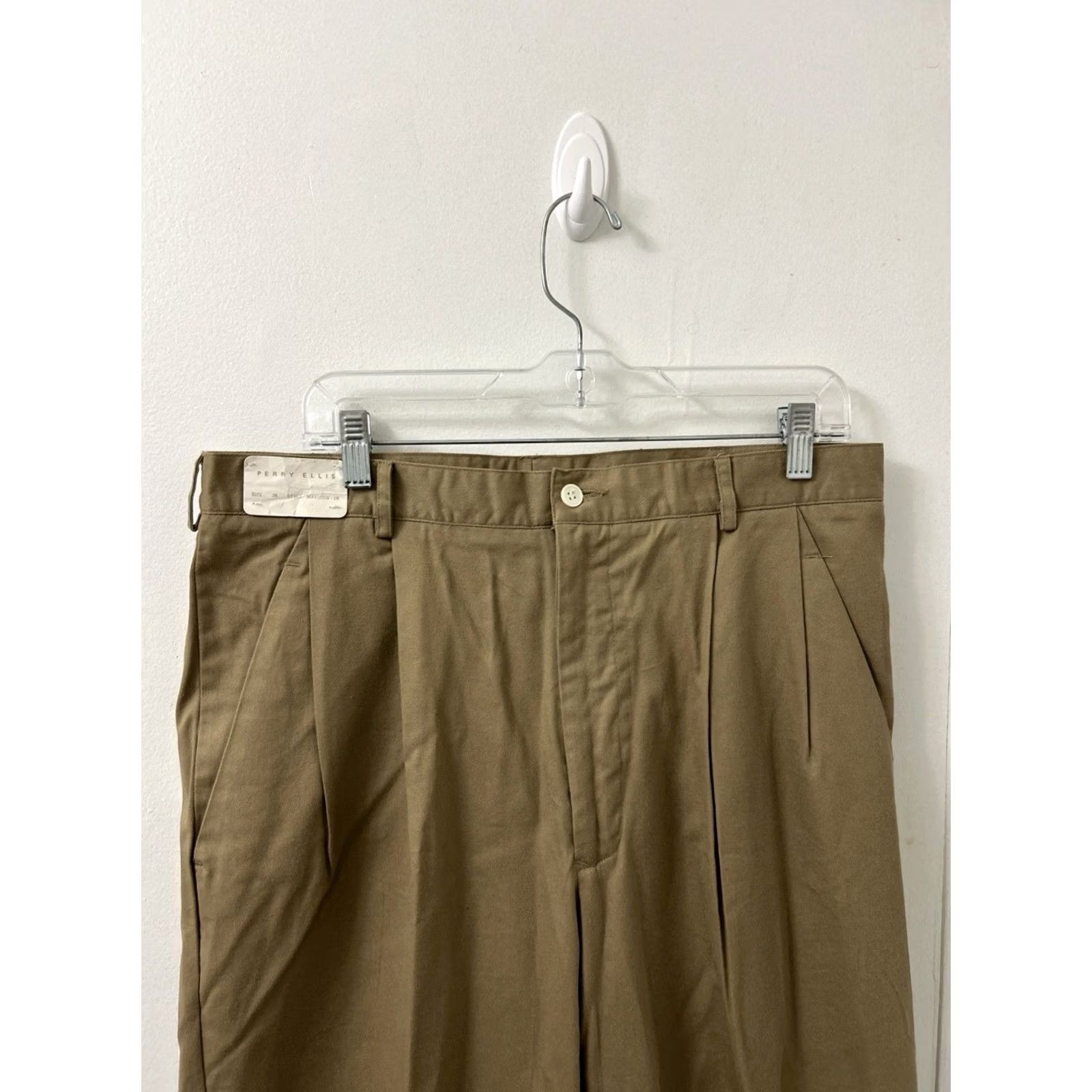 Perry Ellis Perry Ellis Pants Mens 36x35 Tan Khaki Pleated Pockets Trousers Dress Pants Workwear Casual Slim Straight 36in Inseam Size US 36 / EU 52 - 2 Thumbnail