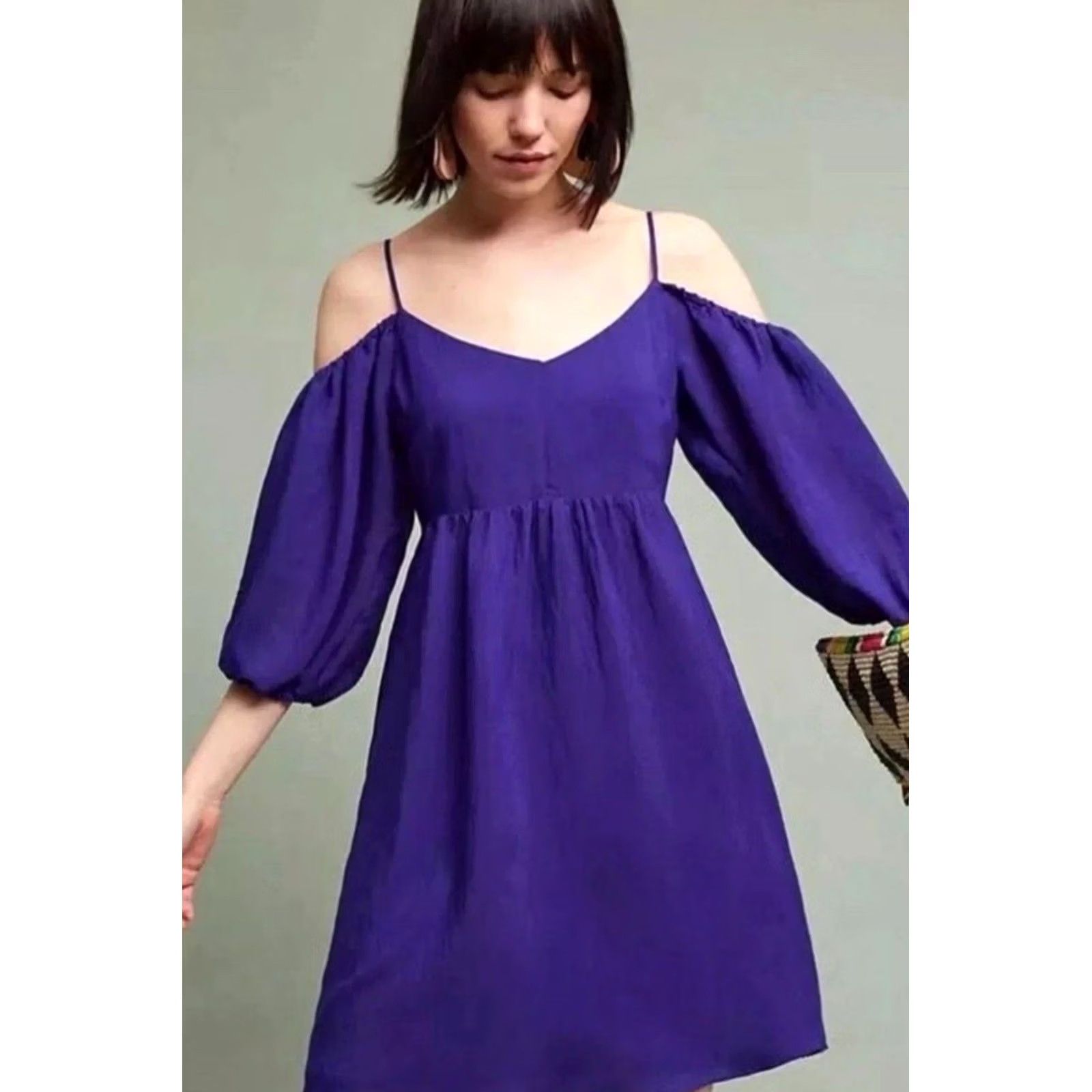 Anthropologie Moulinette Soeurs Carina Dress Off the Shoulder Blue Purple Anthropologie Dress Size S Womens Size S / US 4 / IT 40 - 2 Thumbnail