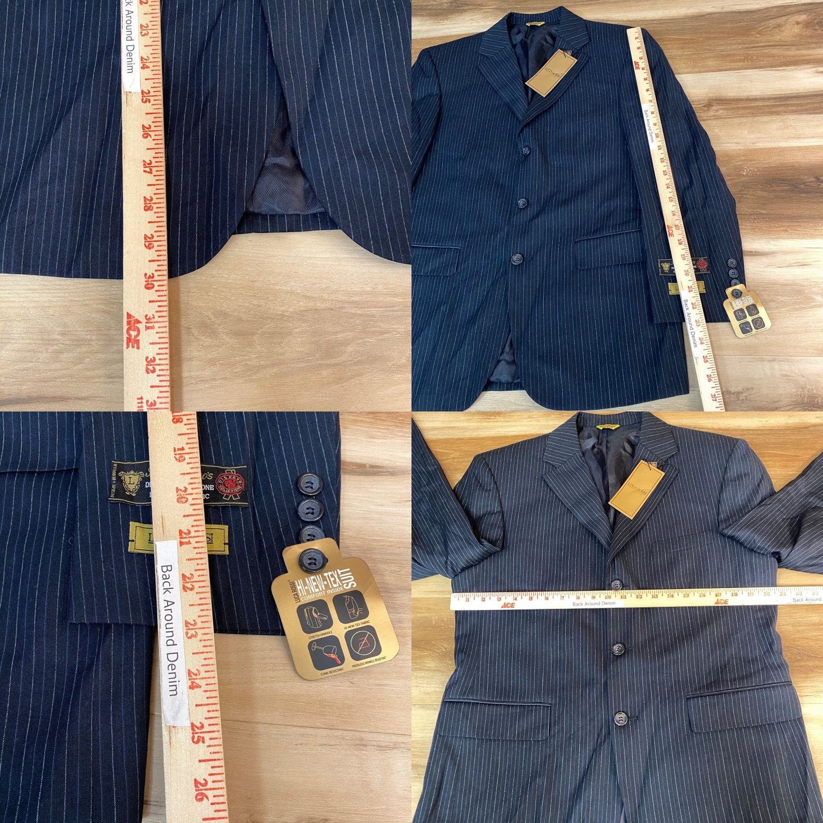 Vintage Luca Rossi Italia Mens Blazer 3 Piece Navy Pinstripe Wool Blend Suit Jacket 38S Size 38R - 8 Thumbnail
