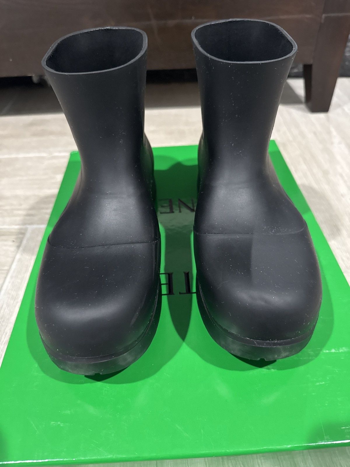 BOTTEGA VENETA PUDDLE BOOTS 41 黒 Bottega Veneta Black Rubber Lace Up Puddle Boots Size 41