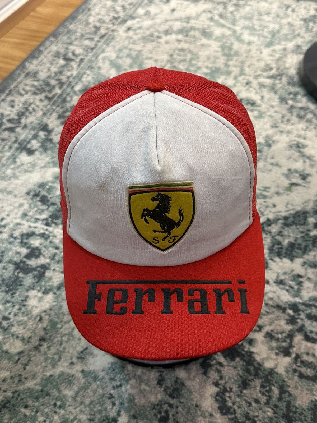 Ferrari Vintage 1990 Ferrari Logo Red Trucker Hats Size ONE SIZE - 2 Thumbnail
