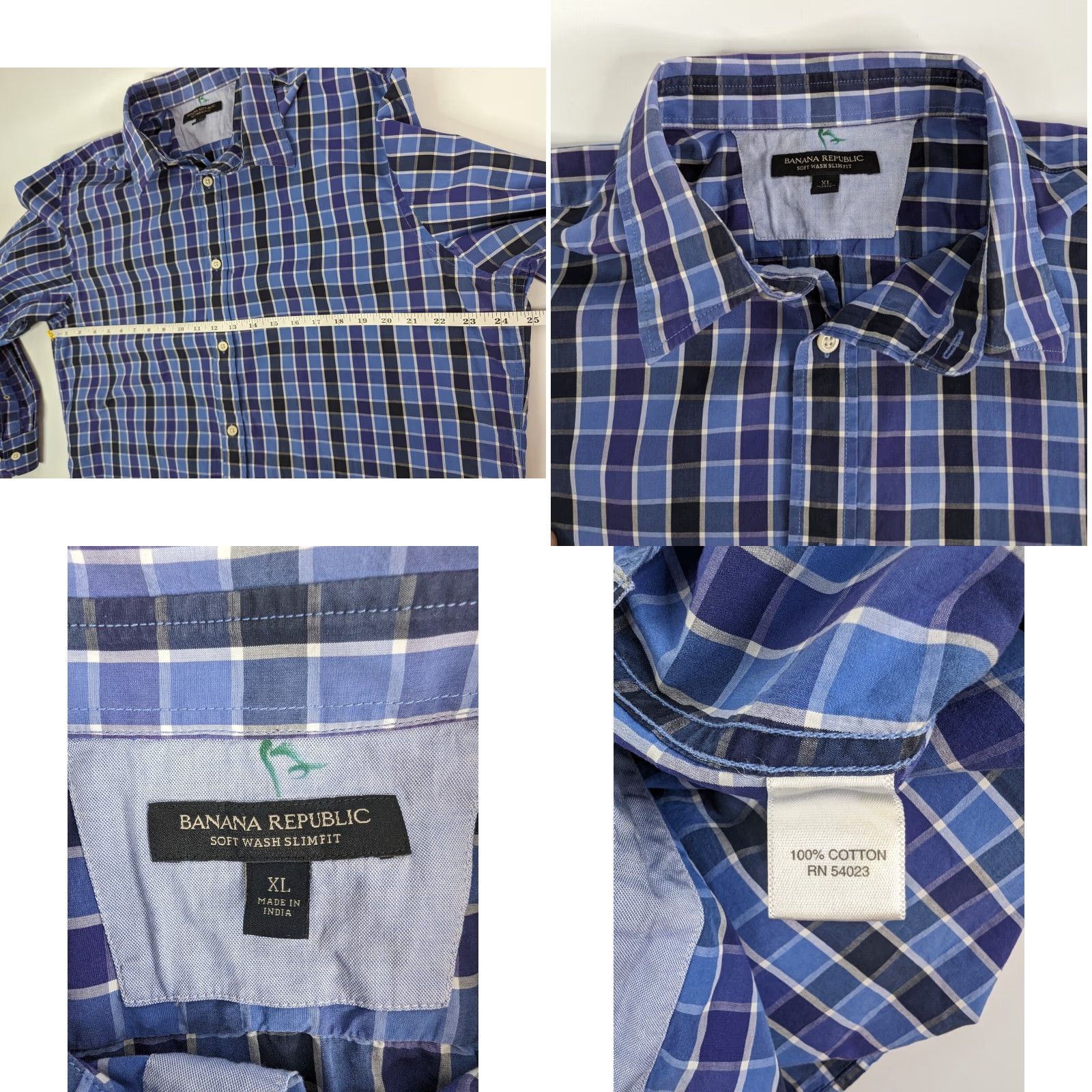 Banana Republic VINTAGE: No Banana Republic Soft Wash Slim Fit Button Shirt Mens XL Blue Plaid (Defect) Button-Up Shirt Mens XL Blue Plaid N/A Size US XL / EU 56 / 4 - 8 Thumbnail