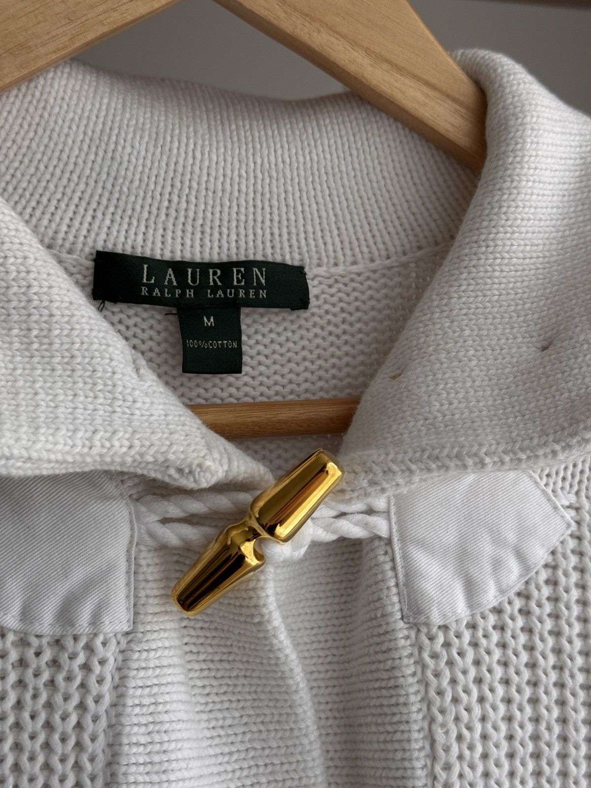 Lauren Ralph Lauren × Polo Ralph Lauren × Vintage Vintage Lauren Ralph Lauren White Toggle Cable Knit Cardigan Size M / US 6-8 / IT 42-44 - 7 Thumbnail