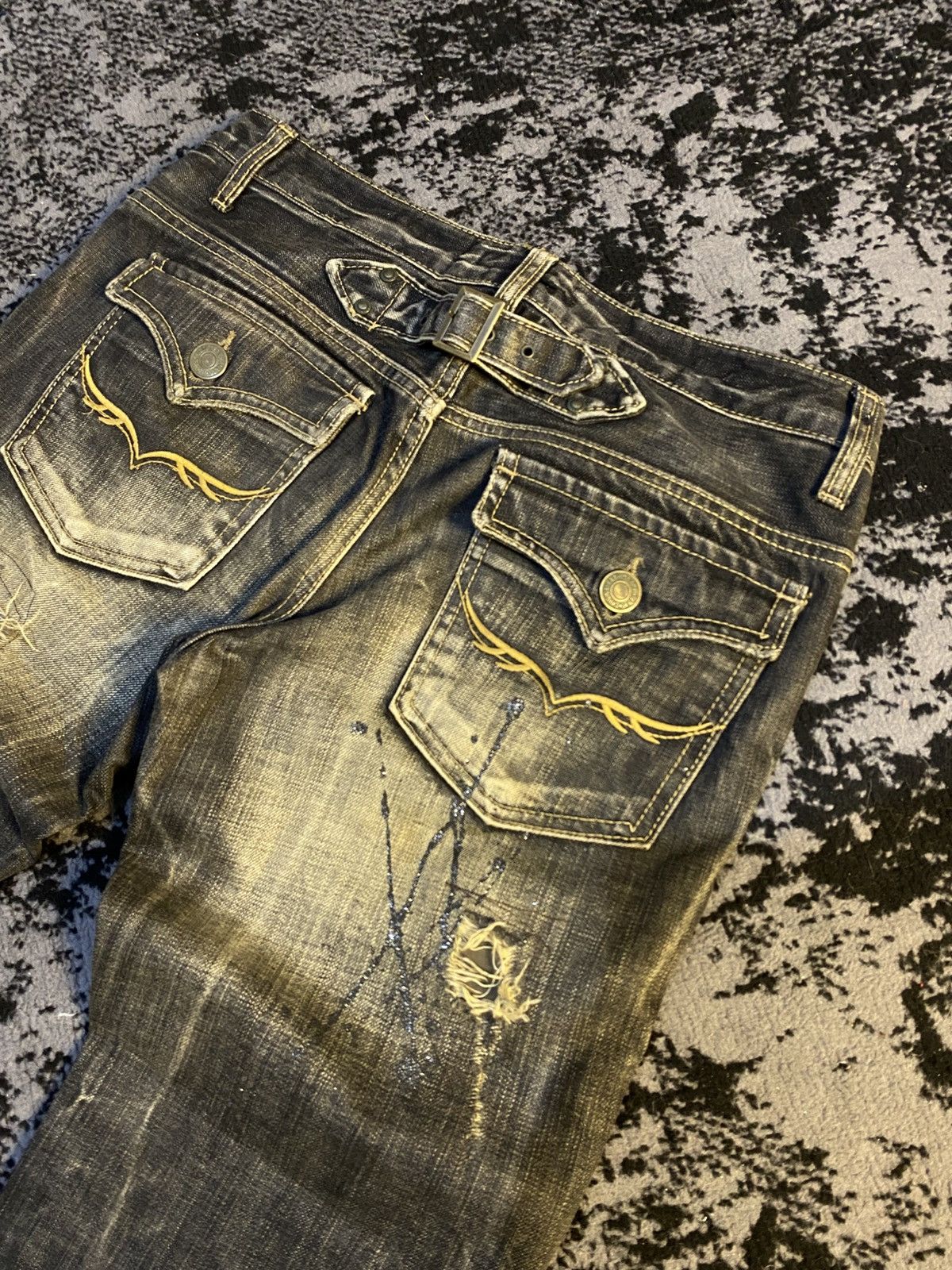 Tornado Mart Buckle Back Fuga Distressed Ifsix Vkei Flared Jeans🔥 Size US 31 - 11 Thumbnail