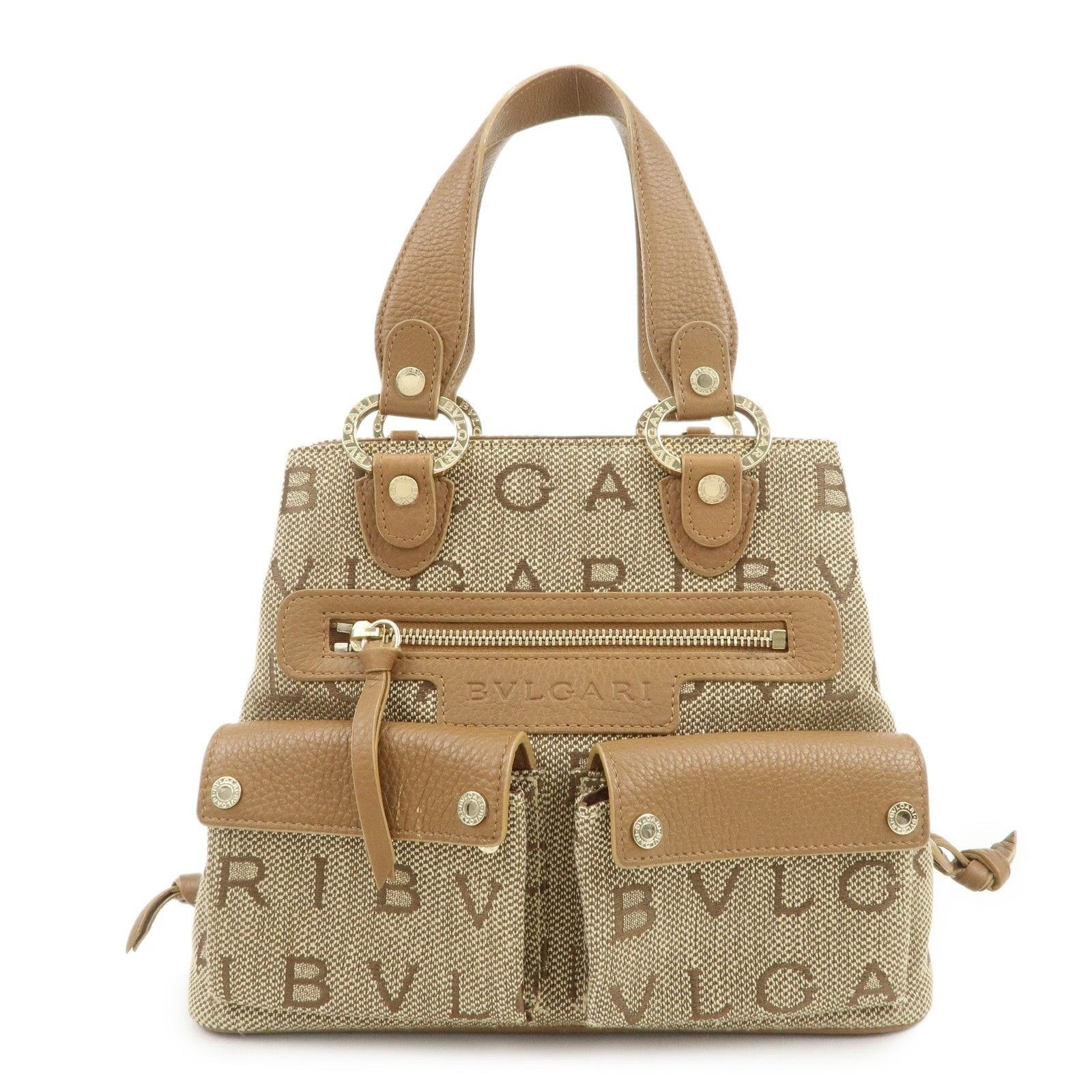 Bvlgari Bvlgari Logo Mania Canvas & Leather Satchel Tan Size ONE SIZE - 1 Thumbnail