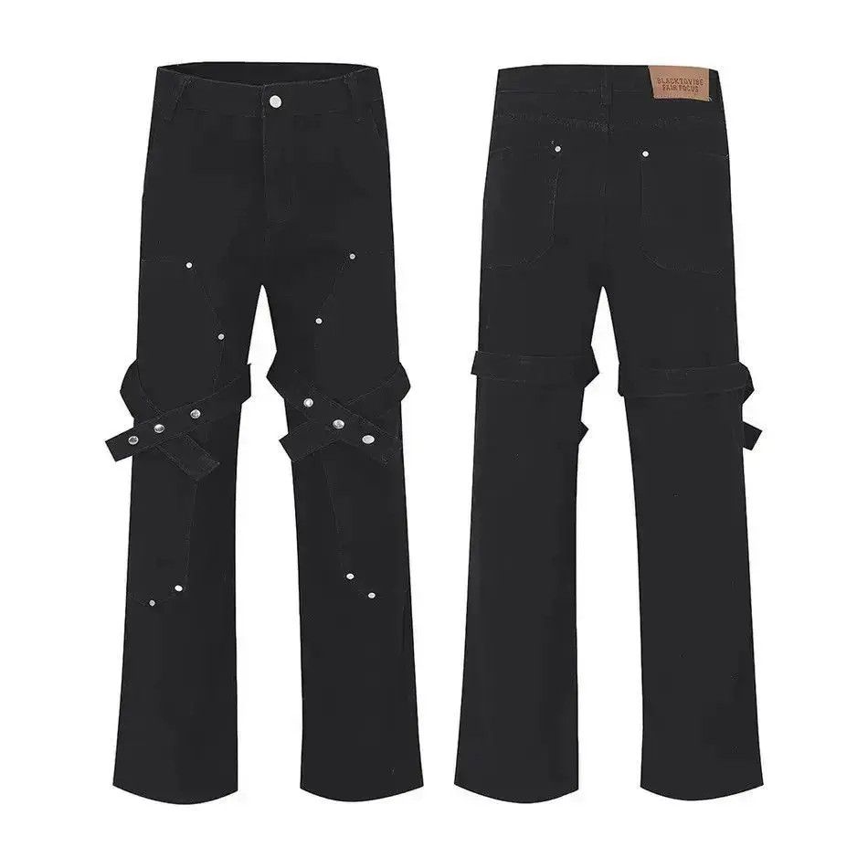 Japanese Brand Y2K Jeans with Pockets Baggy Belt High Loose Trousers Size US 32 / EU 48 - 4 Thumbnail