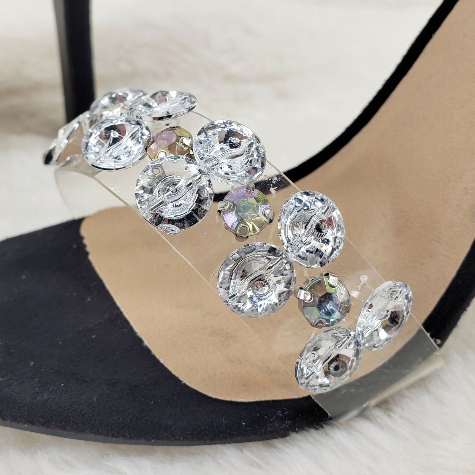 Other Top Show Black Tie Up Jeweled Toe Strap 4 " High Heel Sandal Size US 7.5 / IT 37.5 - 6 Thumbnail