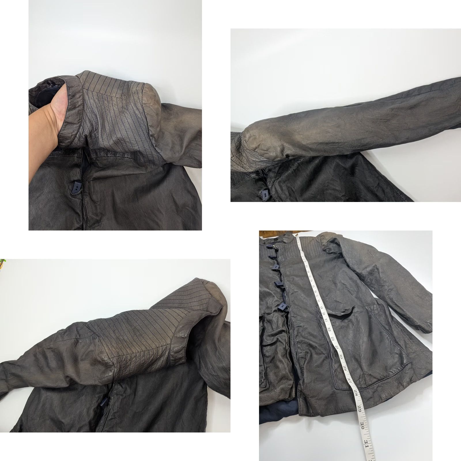 Vintage Alta Moda In Pelle Leather Jacket Rectangle Wooden Buttons Made in Italy Faded Leather Jacket Women One Size Gray Vintage No Size ONE SIZE - 8 Thumbnail