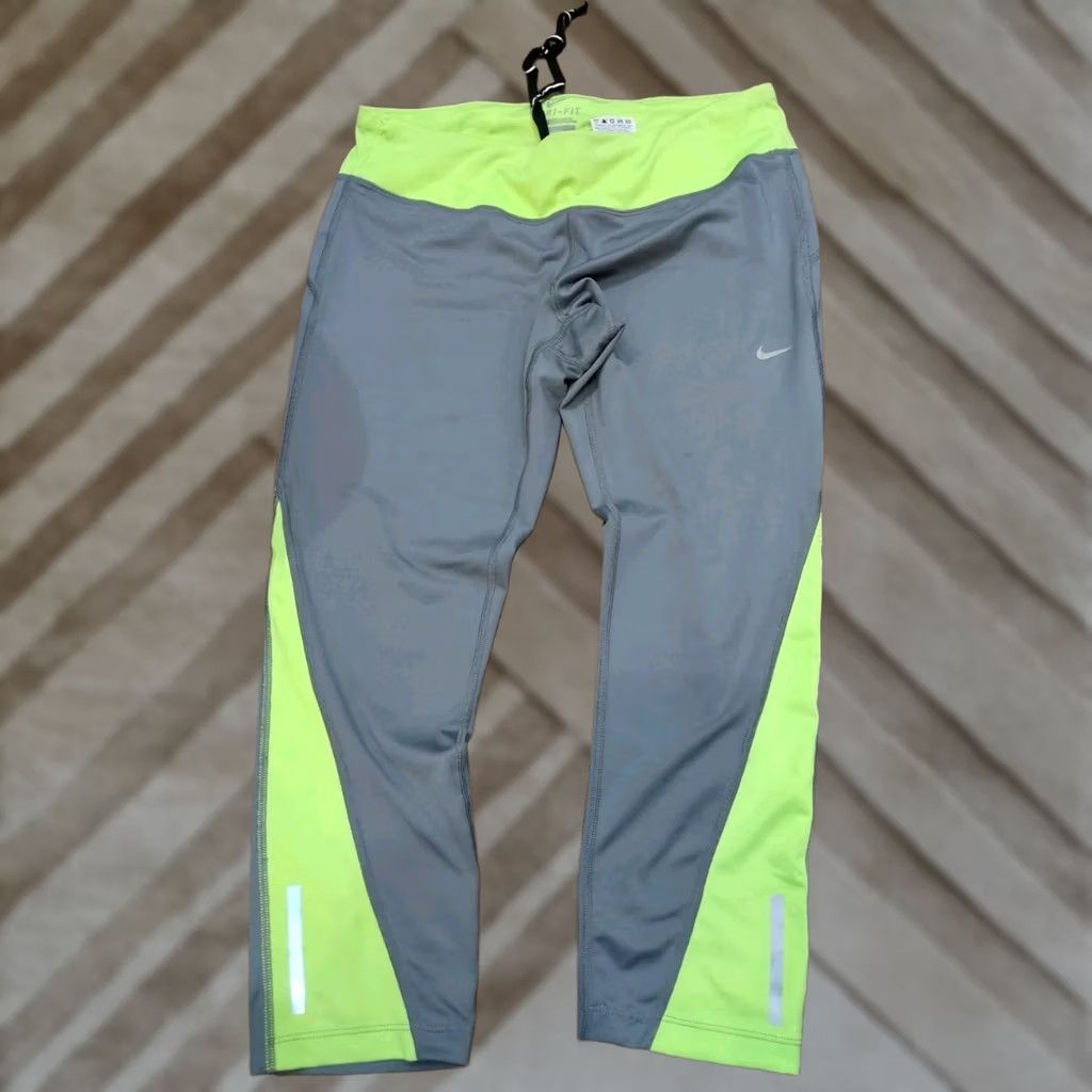 Nike Nike Dri-FIT Pants Womens Large Gray Cropped Leggings Pockets Running Gym Activewear S Size 36" / US 14 / IT 50 - 1 Thumbnail