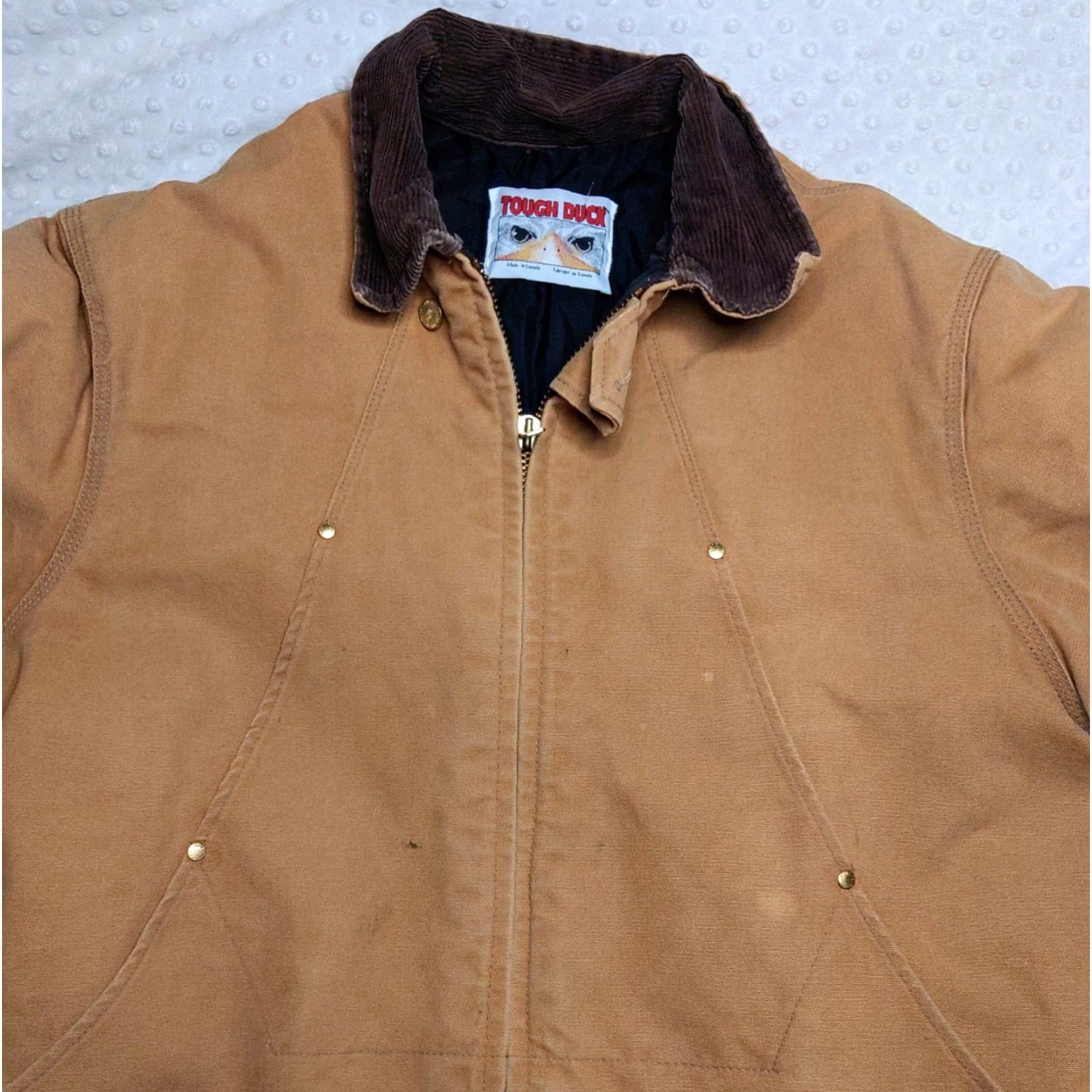 Vintage VINTAGE Tough Duck Jacket Chore XL Canvas Quilt Lined 90s Tan Brown Heavyweight ZIP Up | Mens Size US XL / EU 56 / 4 - 4 Thumbnail