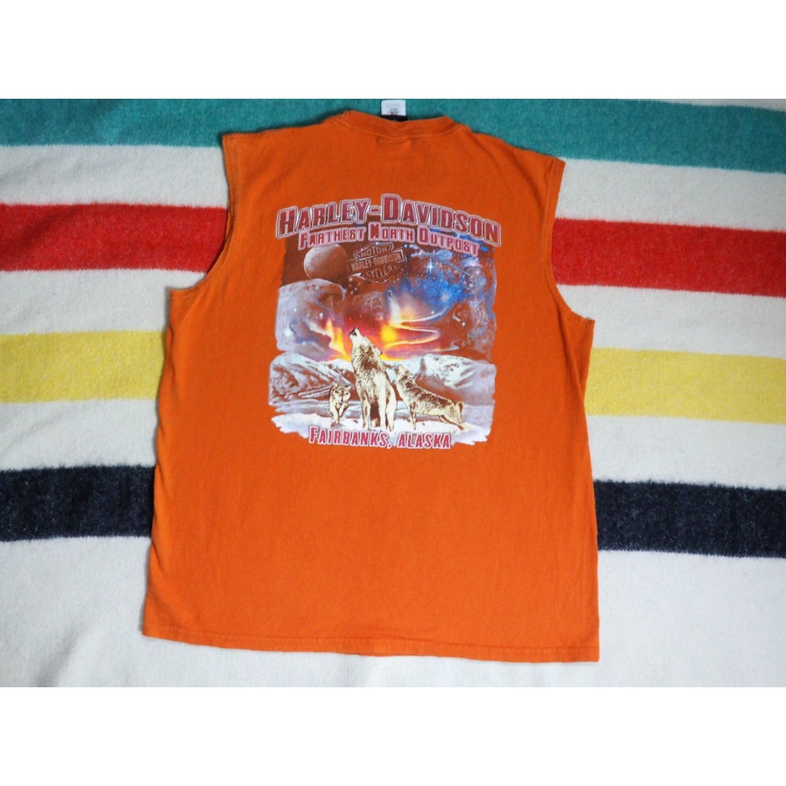 Harley Davidson VINTAGE Harley-Davidson Fairbanks Alaska Orange Biker Logo Wolf Tee Tank Top T-Shirt XL Size US XL / EU 56 / 4 - 2 Thumbnail
