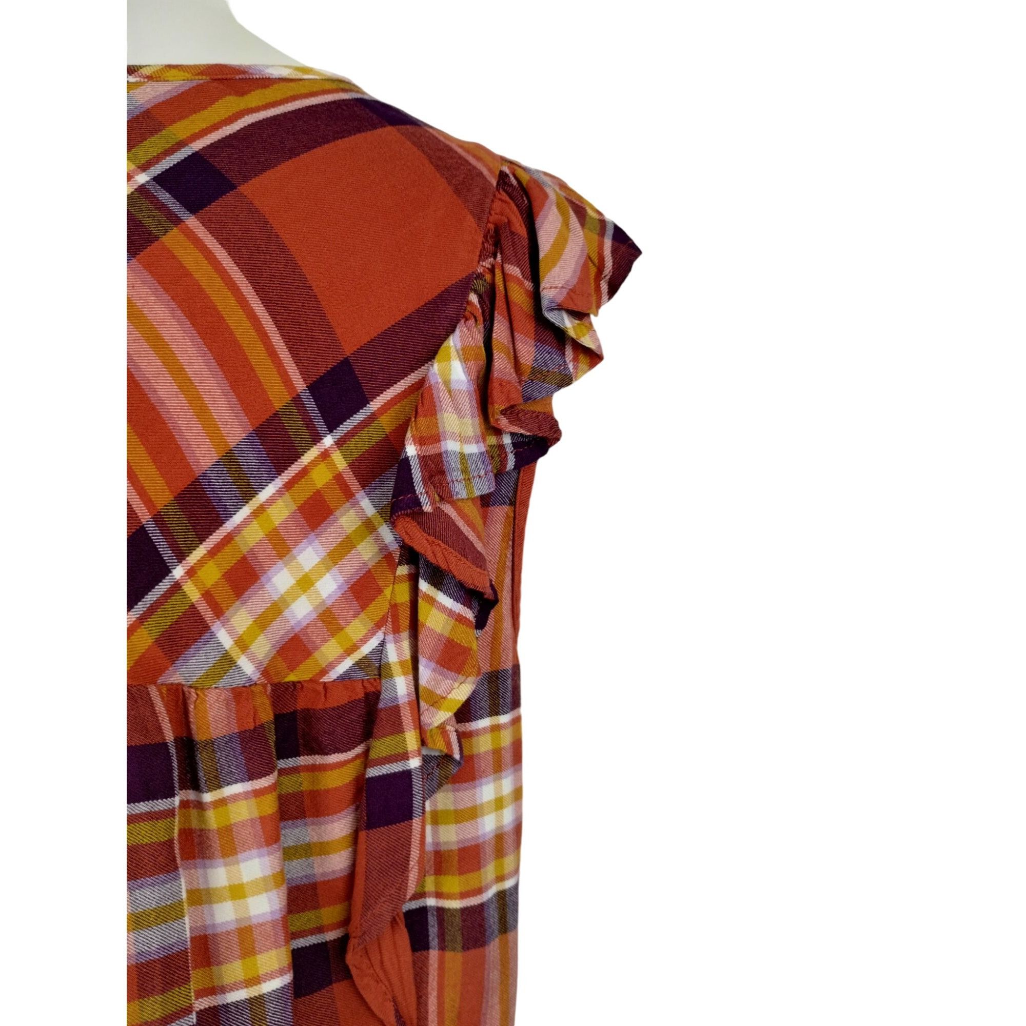 Other Time and Tru Womens XXL Orange and Yellow Plaid Ruffle Sleev Size XXL / US 16-18 / IT 52-54 - 11 Thumbnail