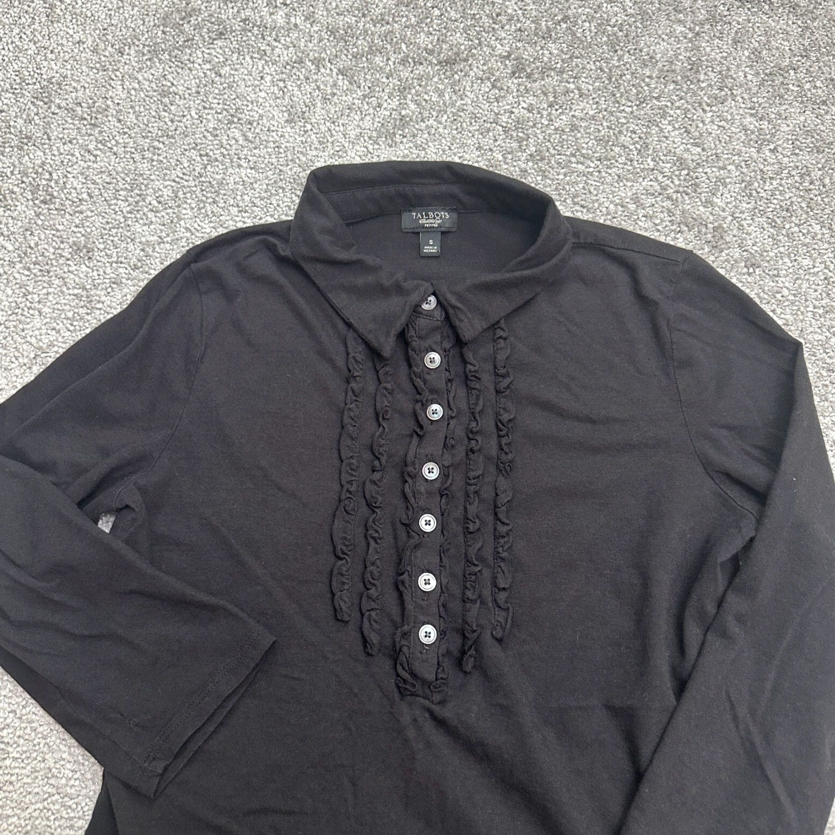 Talbots Talbots Blouse Women Petites Tunic Long Sleeve Collared Button Up Knit Cotton Modal Black Size S / US 4 / IT 40 - 3 Thumbnail