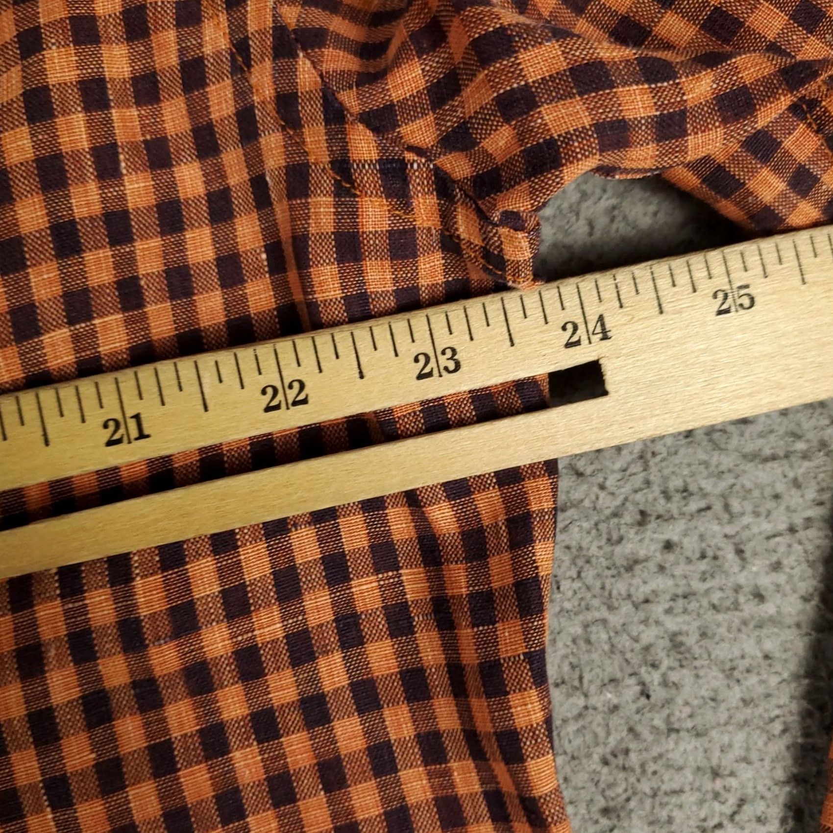 BUGATCHI Bugatchi Shirt Mens Large Orange Linen Check Button-Up Long Sleeve Size US L / EU 52-54 / 3 - 6 Thumbnail