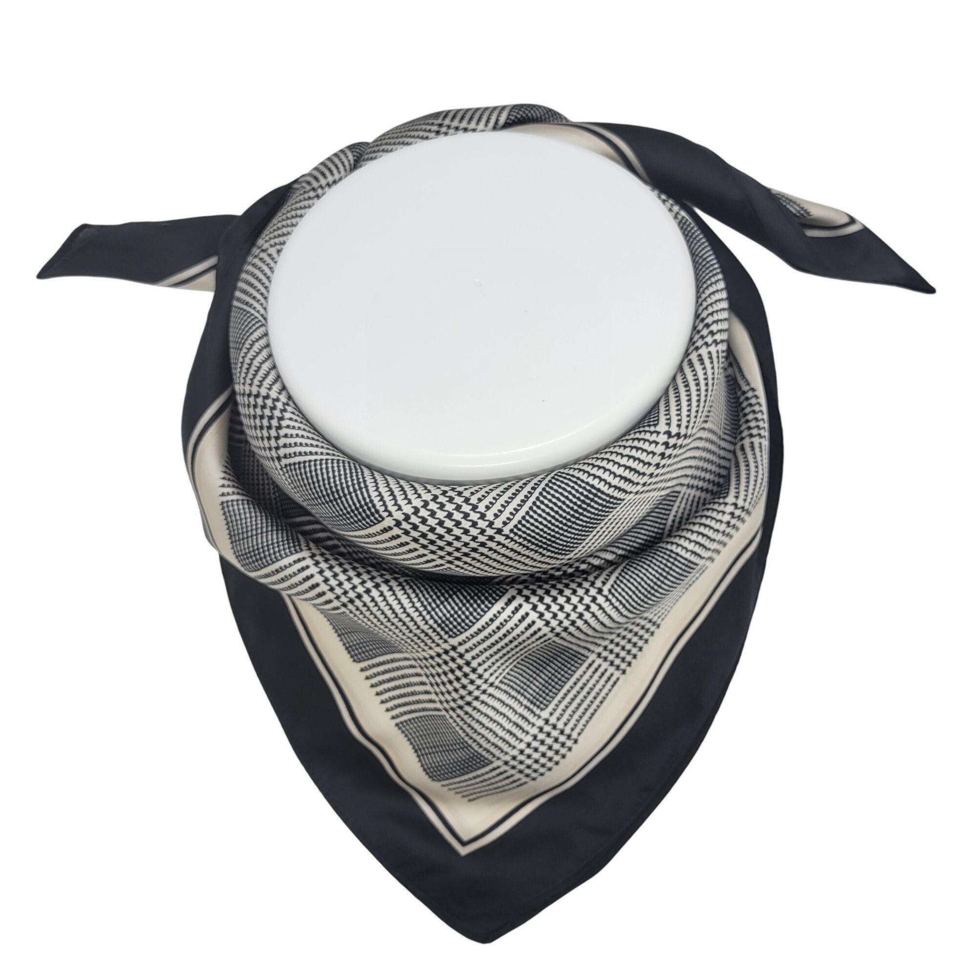 Other ❤️Elegant Bandana Square Scarf Silky Satin Soft BLACK Beige Size ONE SIZE - 2 Thumbnail