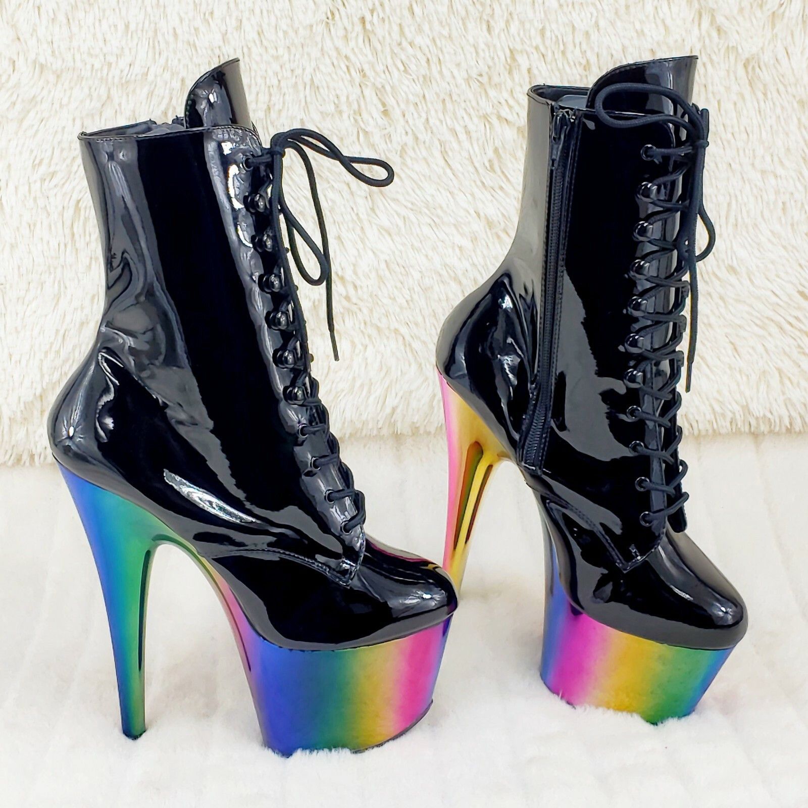 Other Adore 1020RC Black Patent Rainbow Platform 7" High Heel Ankl Size US 10 / IT 40 - 6 Thumbnail