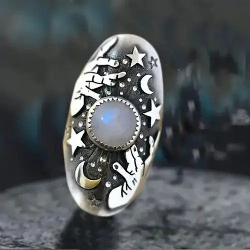 Other × Vintage Retro Oval Moon Star Pattern Ring Size ONE SIZE - 1 Thumbnail