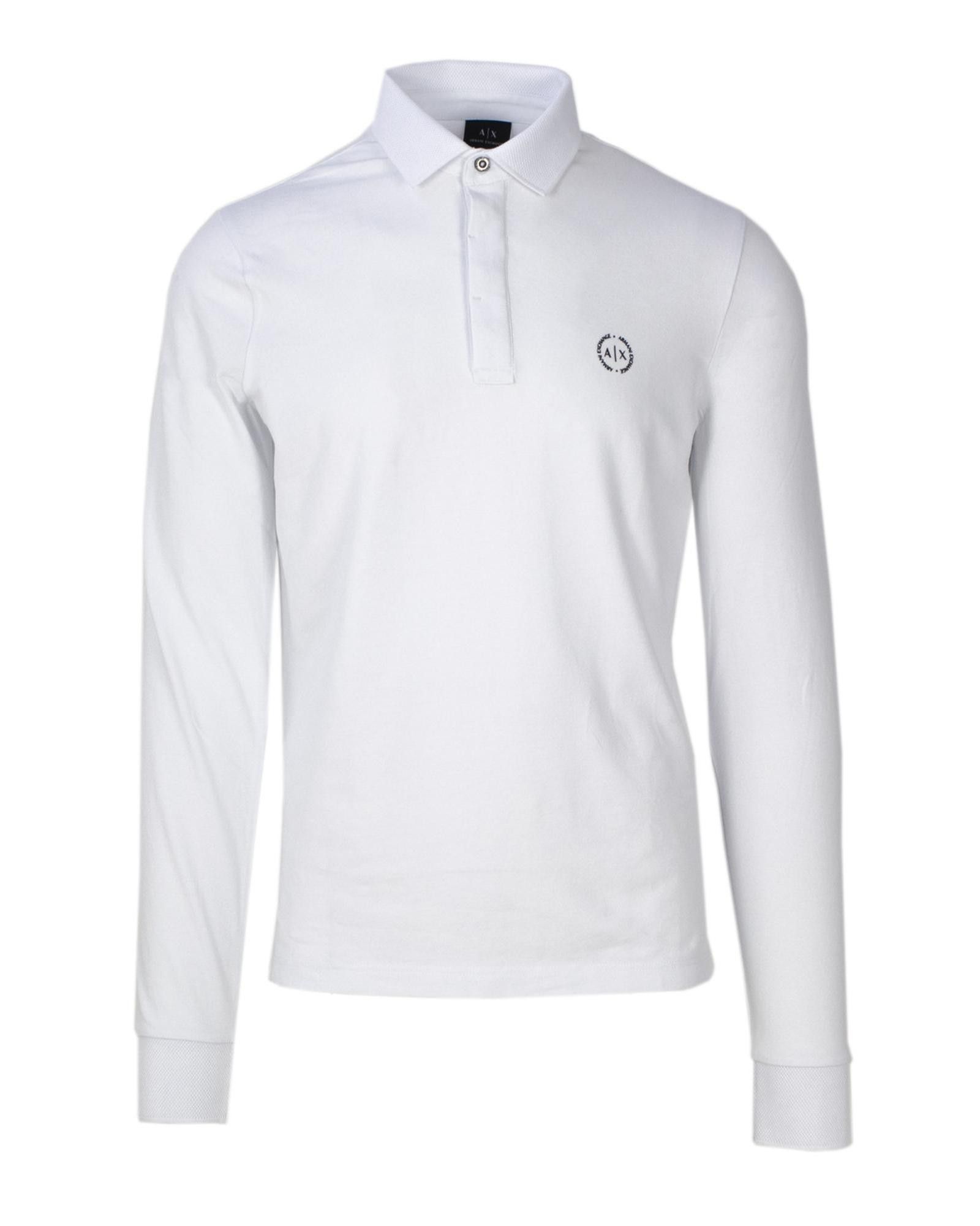 image of Armani Exchange Classic Long Sleeve Polo in White, Men's (Size 2XL)