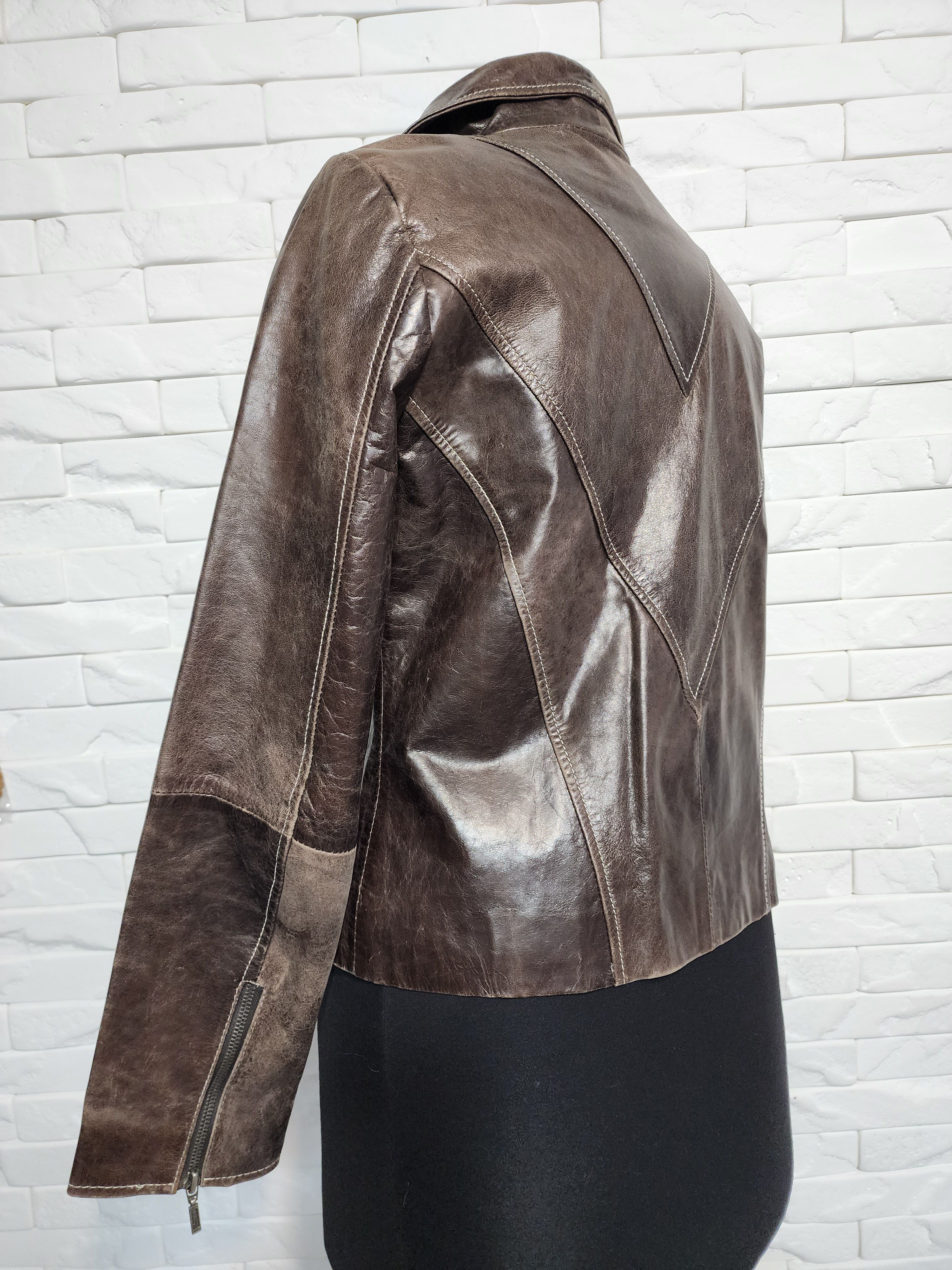 Genuine Leather Women's Brown Leather Jacket: Zippered Genuine Leather. Size M / US 6-8 / IT 42-44 - 7 Thumbnail