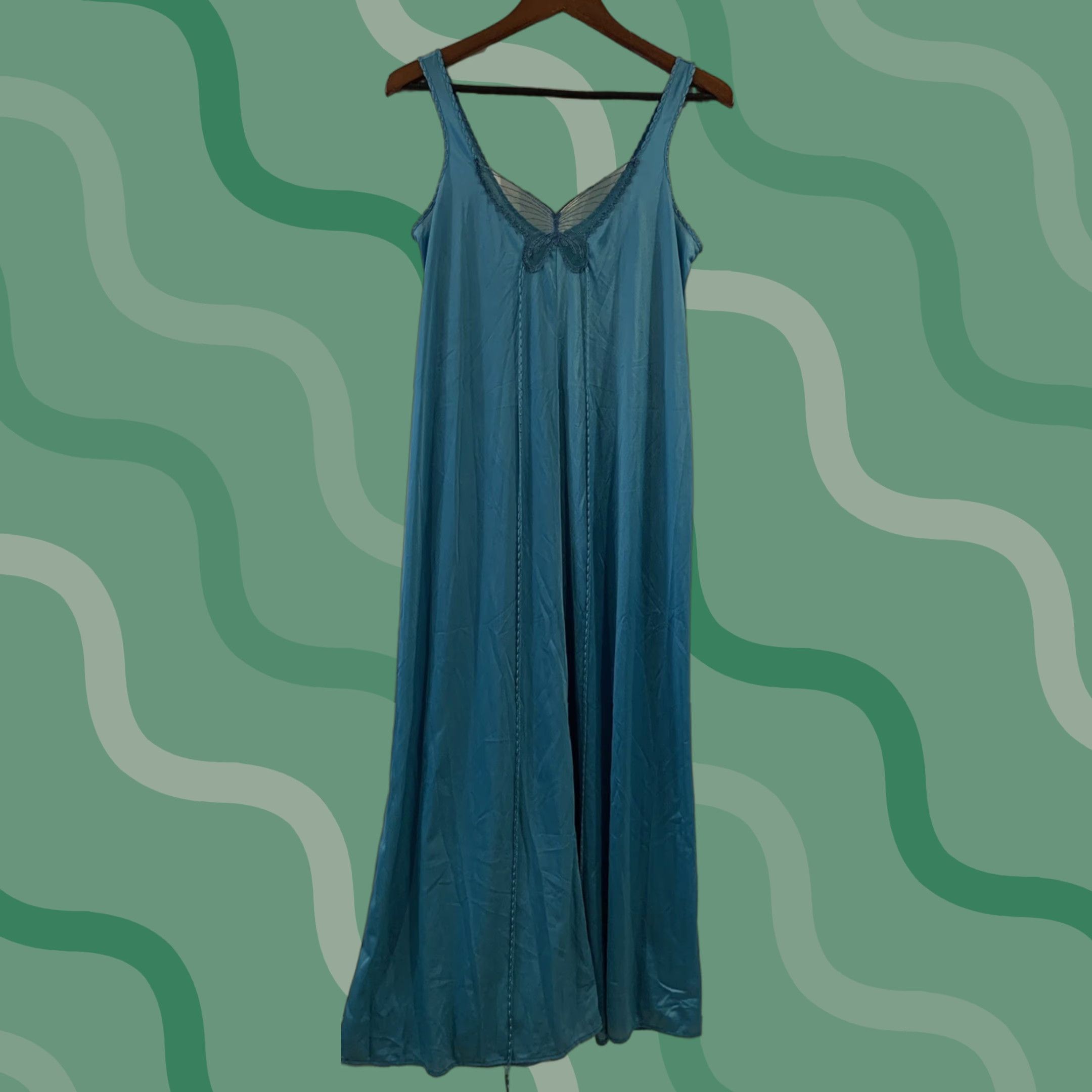 VINTAGE UndercoverWear Maxi Chemise Nightgown Slip Dress Nylon Blue M Women? (Note: avoid adding)