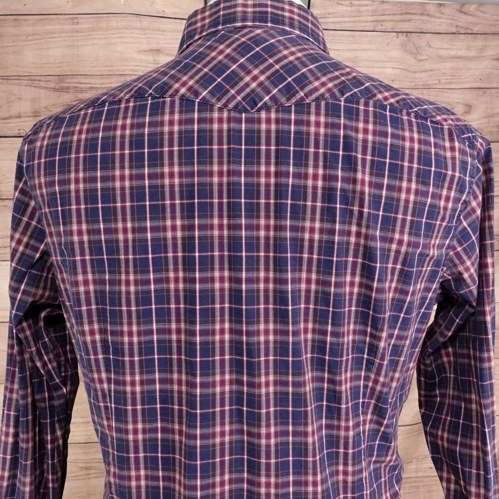 Banana Republic VINTAGE Banana Republic Pearl Snap Shirt Mens M Blue Plaid Long Sleeve Button-Up Slim Fit Size US M / EU 48-50 / 2 - 5 Thumbnail