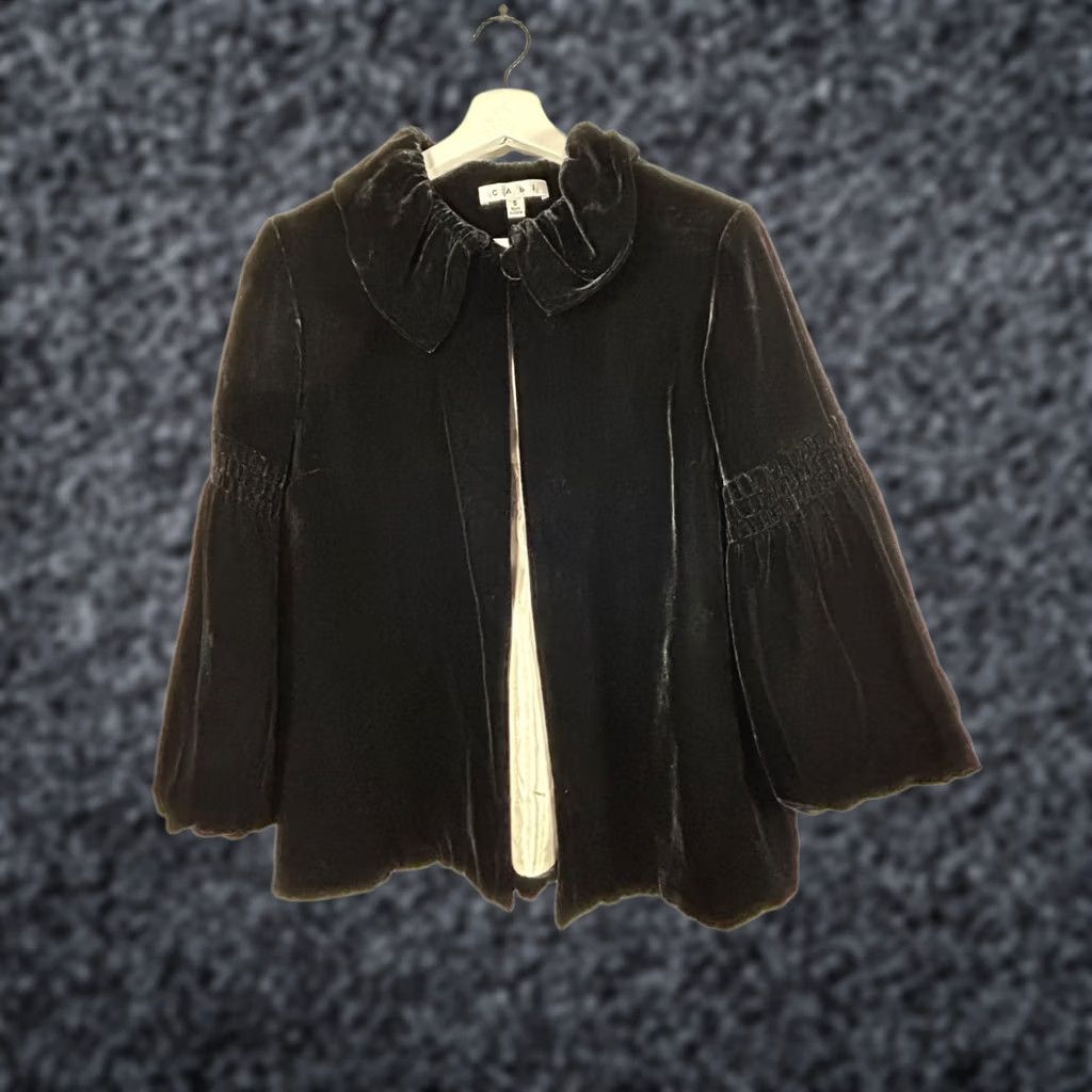 Vintage Cabi Black Velvet Swing Jacket Small Style #158 Balloon Sleeve Silk Blend Women’s Jacket Size S / US 4 / IT 40 - 1 Thumbnail