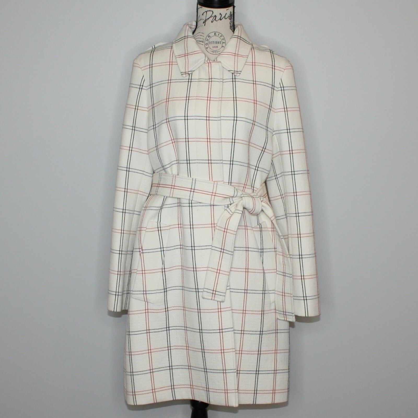Theory Bozetta Ivory Checkered Plaid Wool Coat NWT MSRP $895 Size L / US 10 / IT 46 - 8 Thumbnail