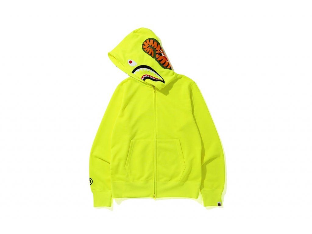 image of Bape Neon Full Zip Shark Hoodie in Neon Yellow, Men's (Size Small)