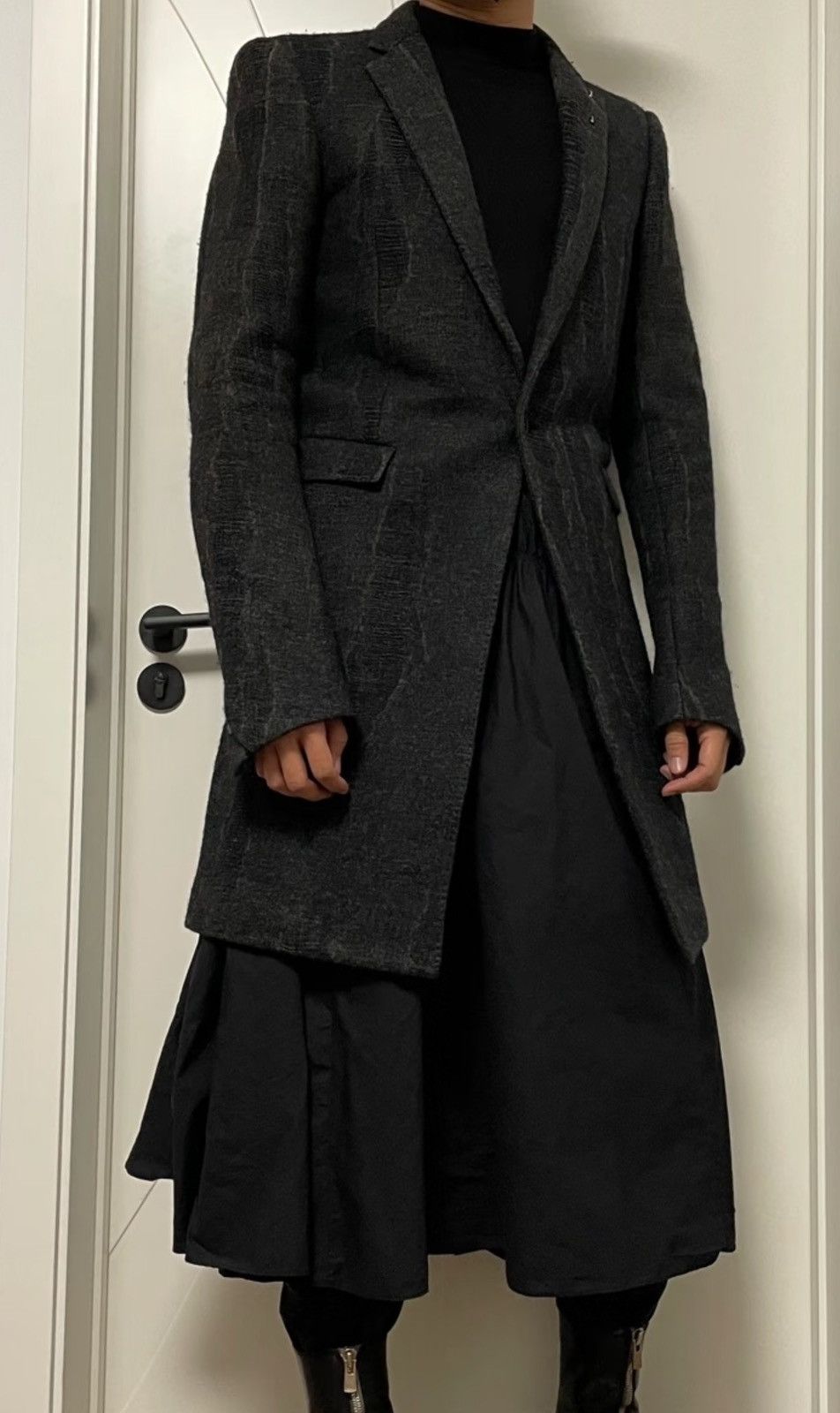 Deepti Deepti Black Wool Membrane Sleeve Long Jacket – Size 48 Size US M / EU 48-50 / 2 - 1 Thumbnail