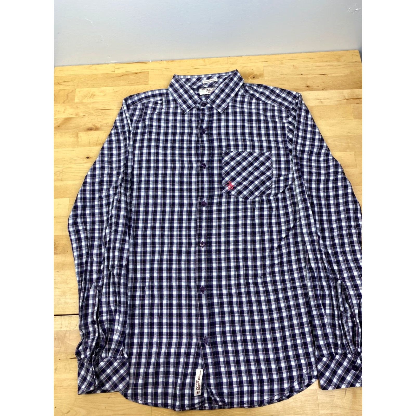 Vintage Penguin Shirt Slim Fit Button-Down Long Sleeve Purple Plaid #3714 Small S Men Size US S / EU 44-46 / 1 - 2 Thumbnail