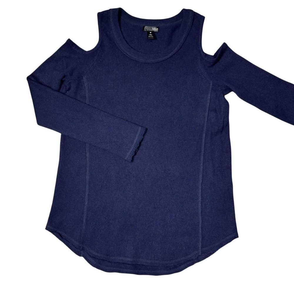 AQUA Aqua Cashmere Cold Shoulder Navy Sweater Size M Size M / US 6-8 / IT 42-44 - 5 Thumbnail