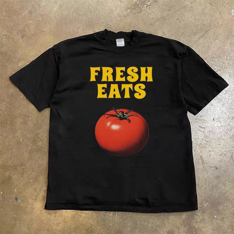 Japanese Brand Black Loose Fresh Tomato Print Short Sleeve T-Shirt Size US M / EU 48-50 / 2 - 1 Thumbnail