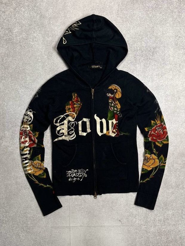 Ed Hardy Vintage Ed Hardy Alloverprint Knit Zip Hoodie Y2K XS Size XS / US 0-2 / IT 36-38 - 2 Thumbnail