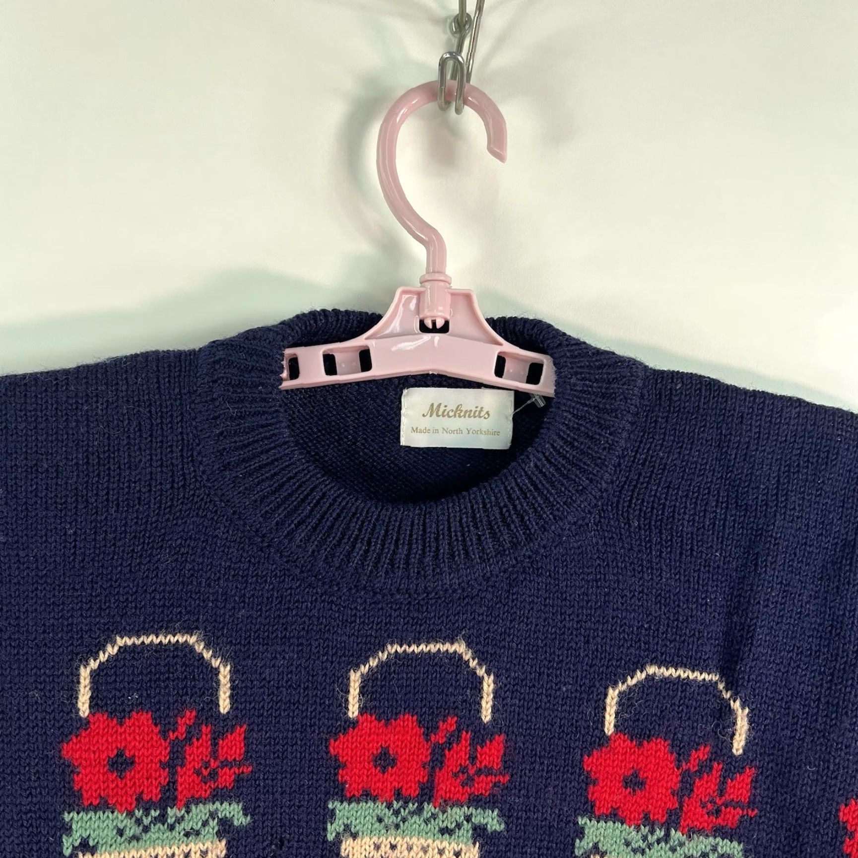 Asket VTG Micknits Floral Basket Pullover Sweater Women’s XL Blue Raglan Sleeve Crew Neck 80s 90s Vintage UK Womens Size XL / US 12-14 / IT 48-50 - 5 Thumbnail