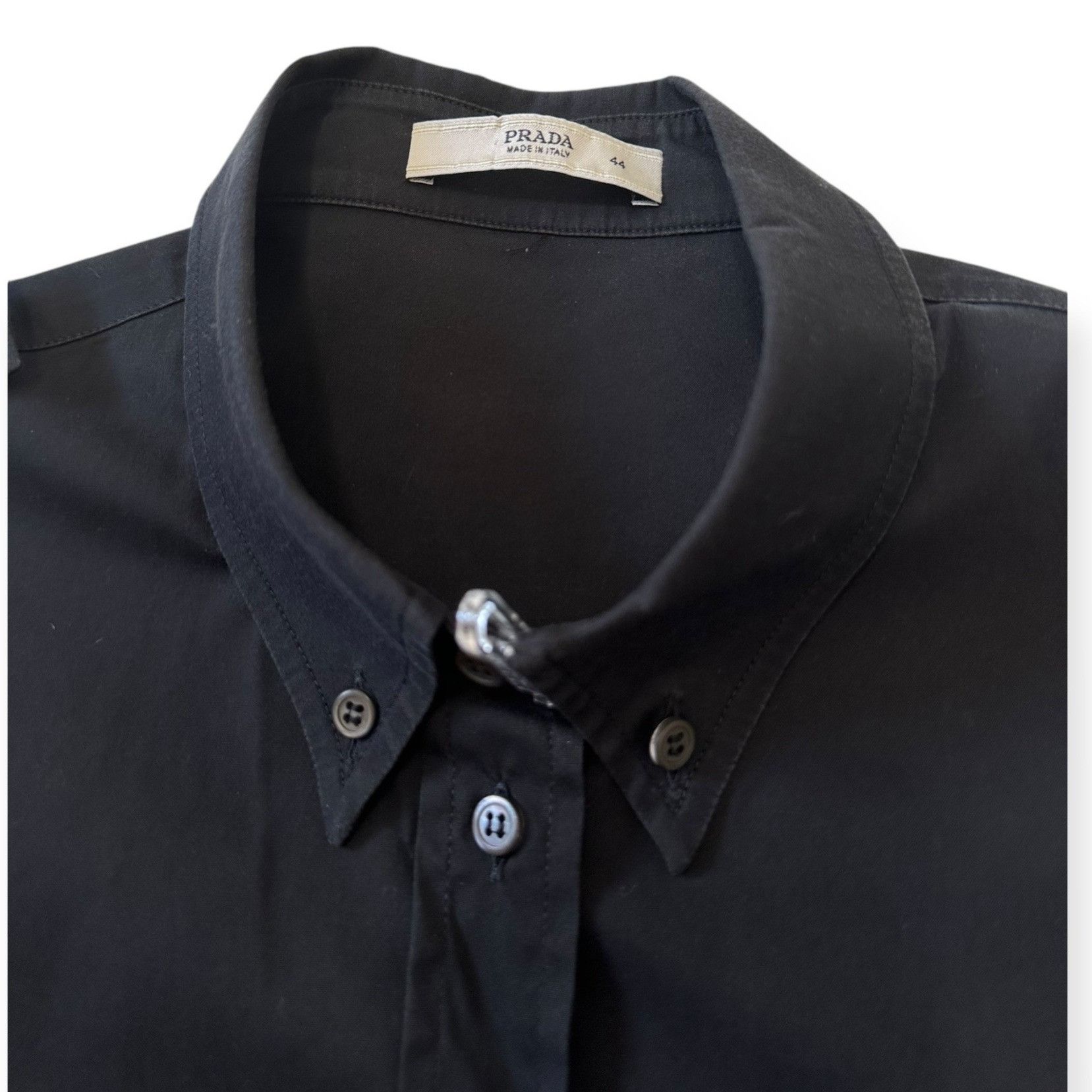 Prada Black Stretch Cotton Shirt Epaulettes Made in Italy,
