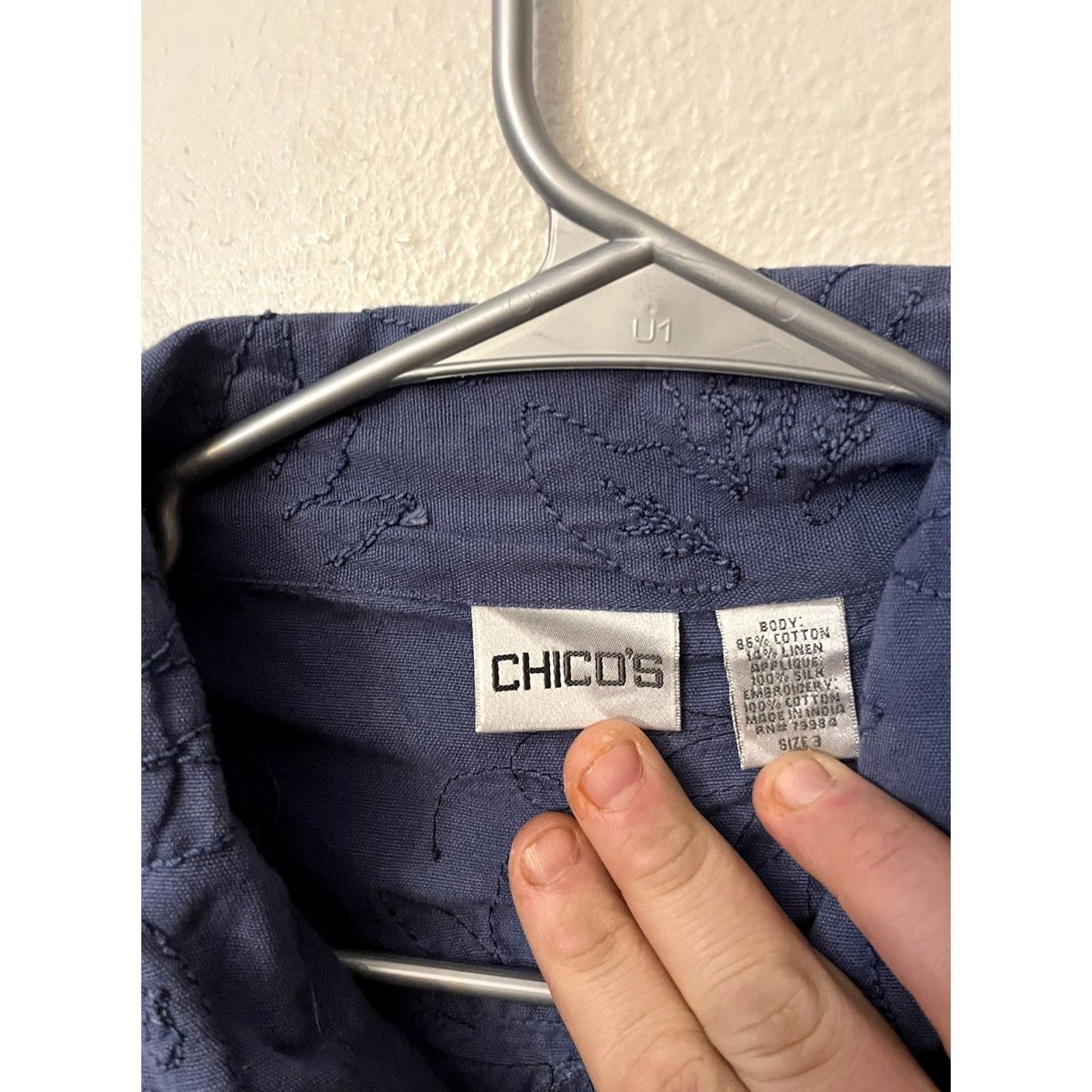 Vintage CHICO'S Jacket Blue Size 3 Long Sleeve Button Front Women Cotton & Linen Blend Basic Jacket adults Womens Size XS / US 0-2 / IT 36-38 - 2 Thumbnail
