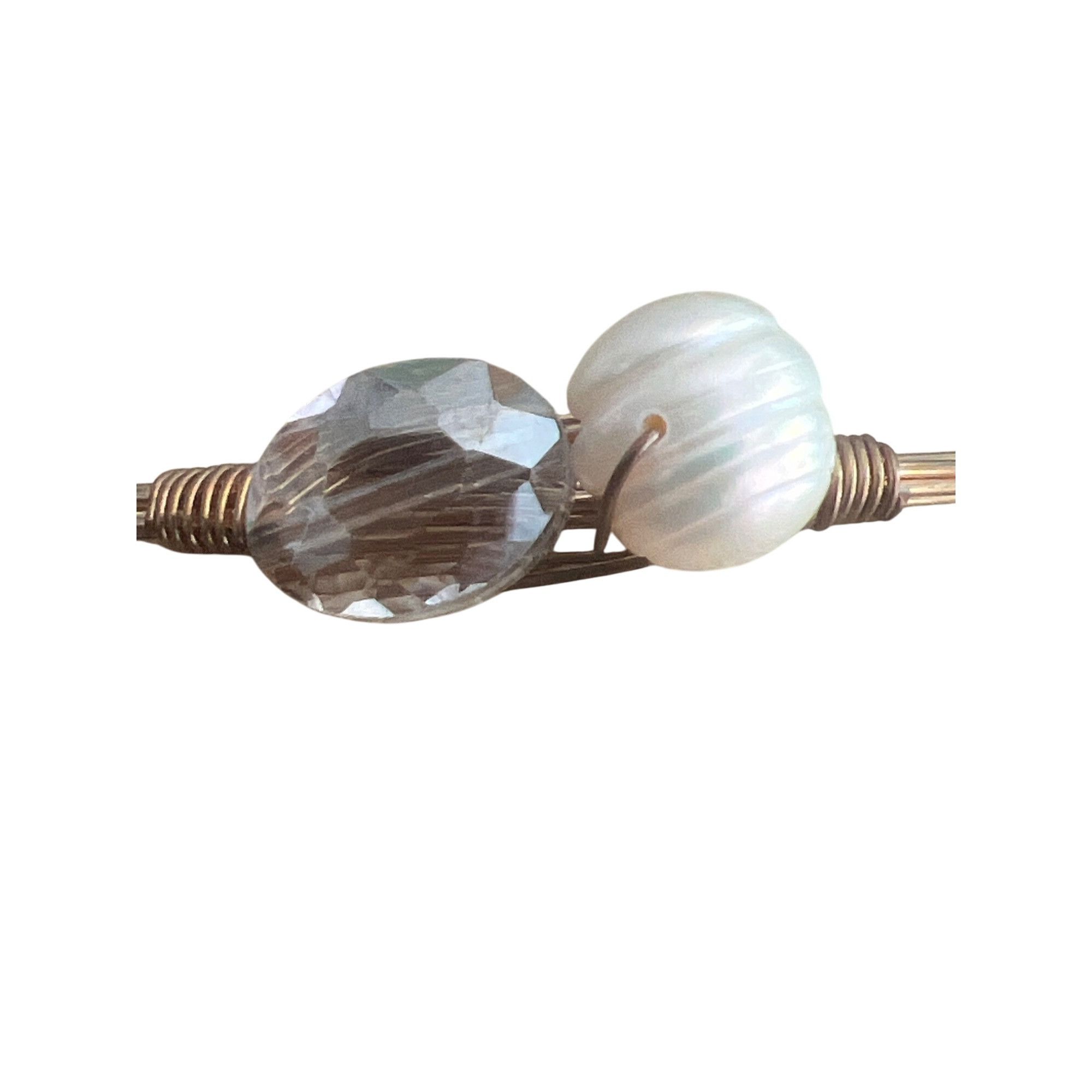 Other Gold Tone Wire Bangle Bracelet Genuine Pearl Glass Bead Stat Size ONE SIZE - 2 Thumbnail