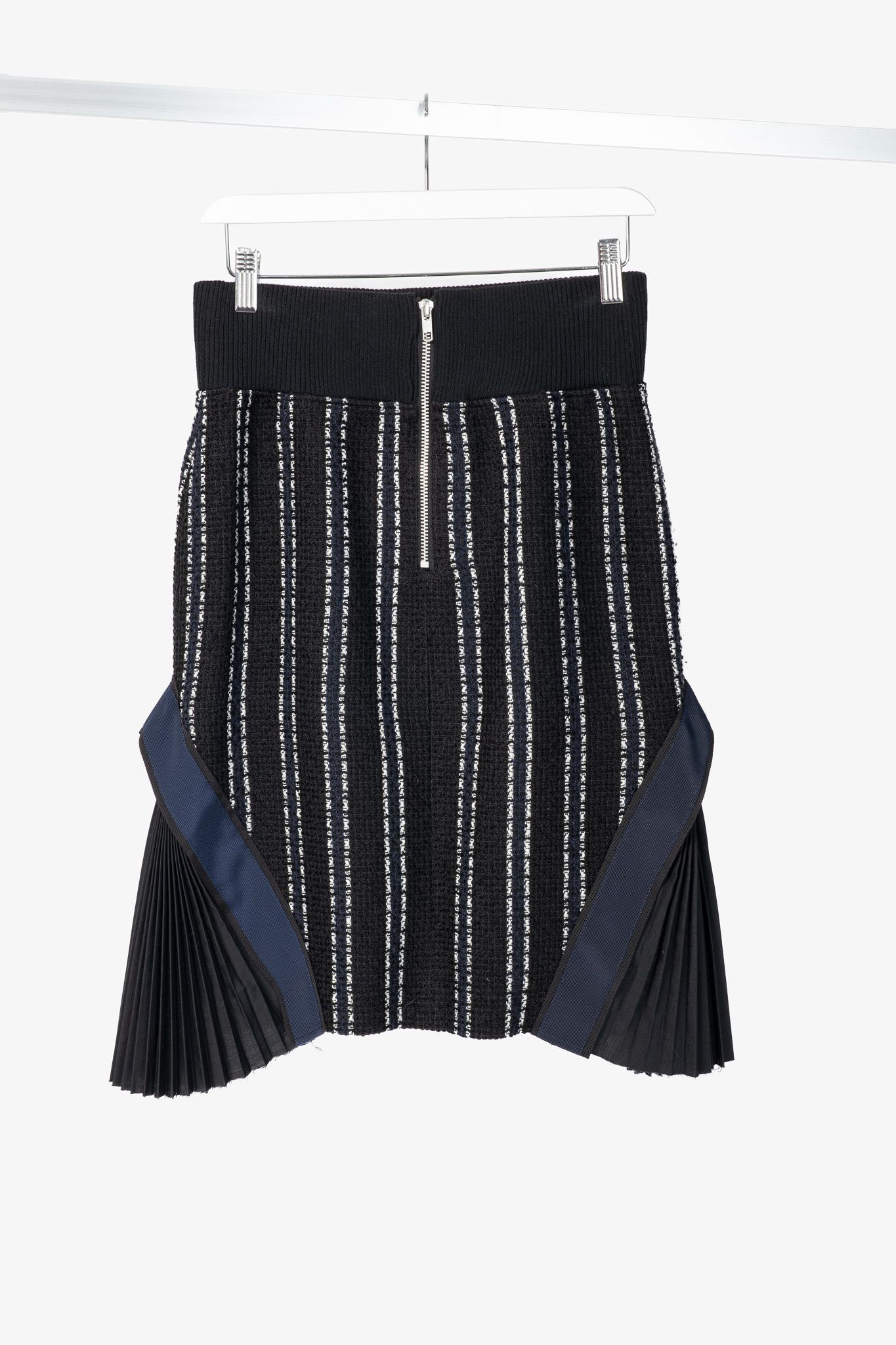 Sacai Sacai Luck R15 Black Striped Tweed Pleated-Trim Pencil Skirt Size 27" / US 4 / IT 40 - 2 Thumbnail