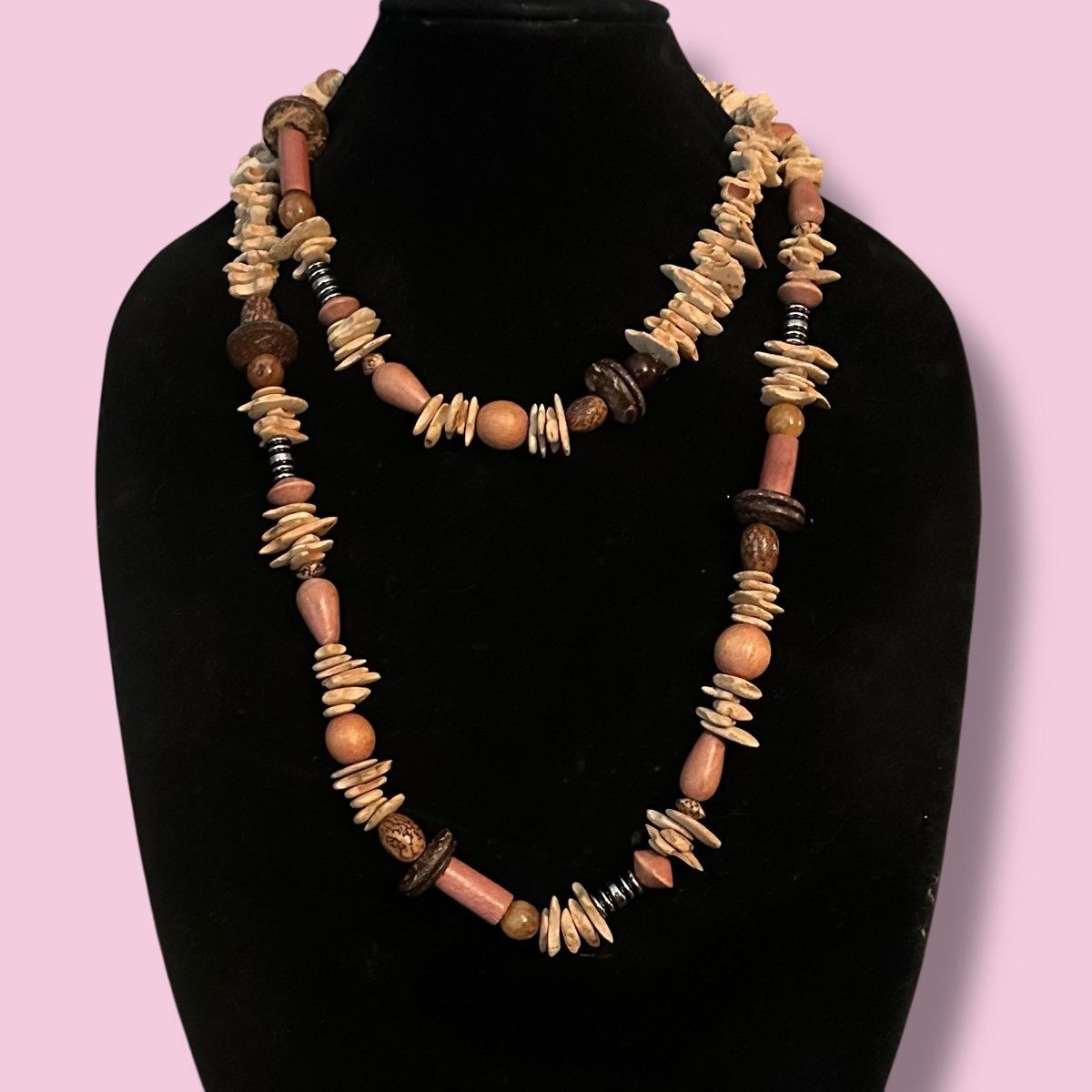 Vintage Vintage tribal coconut shell and wood bead long necklace Size ONE SIZE - 1 Thumbnail