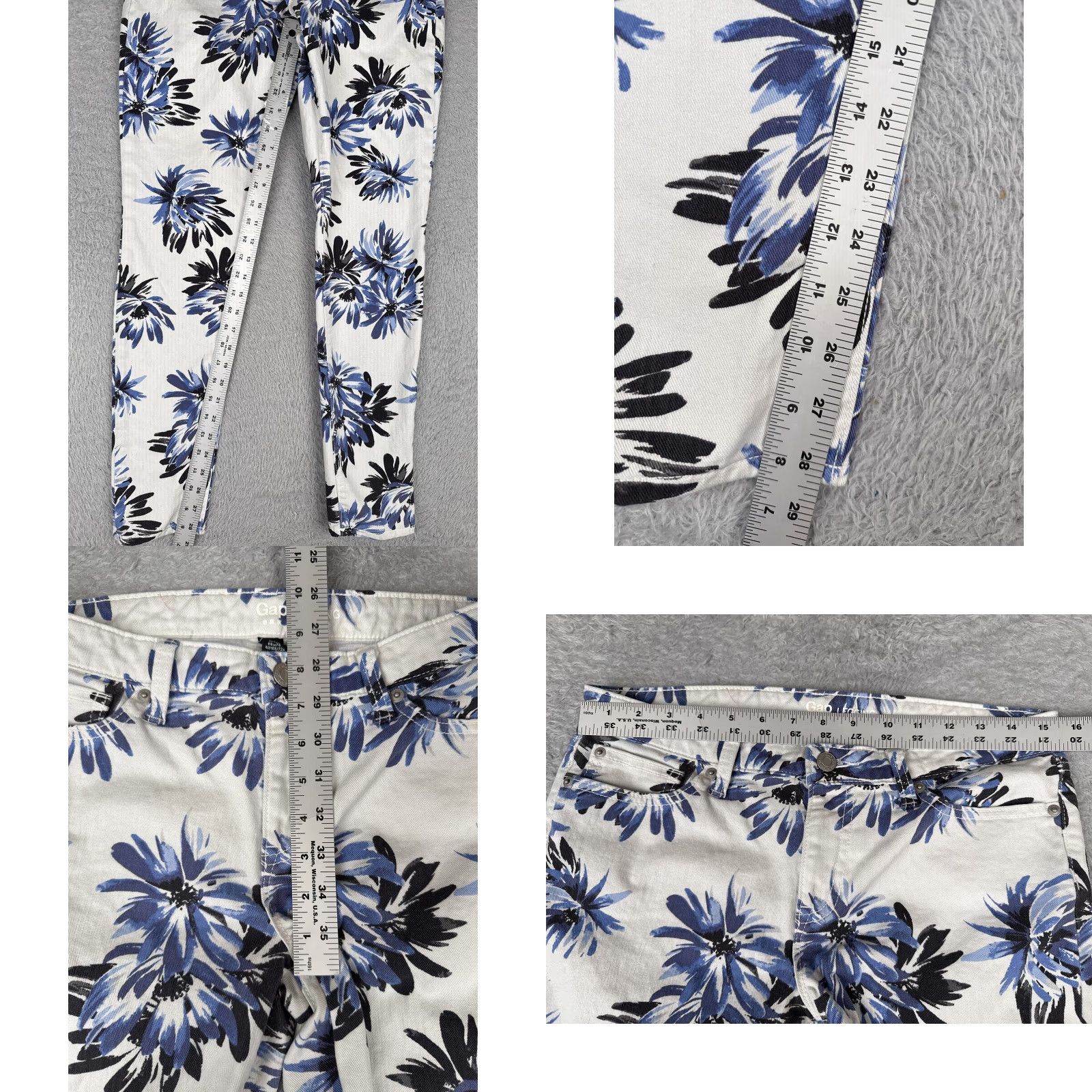 Gap Gap Legging Pants Womens 8 Jeans 29R White Blue Black Floral Print Cotton Stretch Size 30" / US 8 / IT 44 - 8 Thumbnail